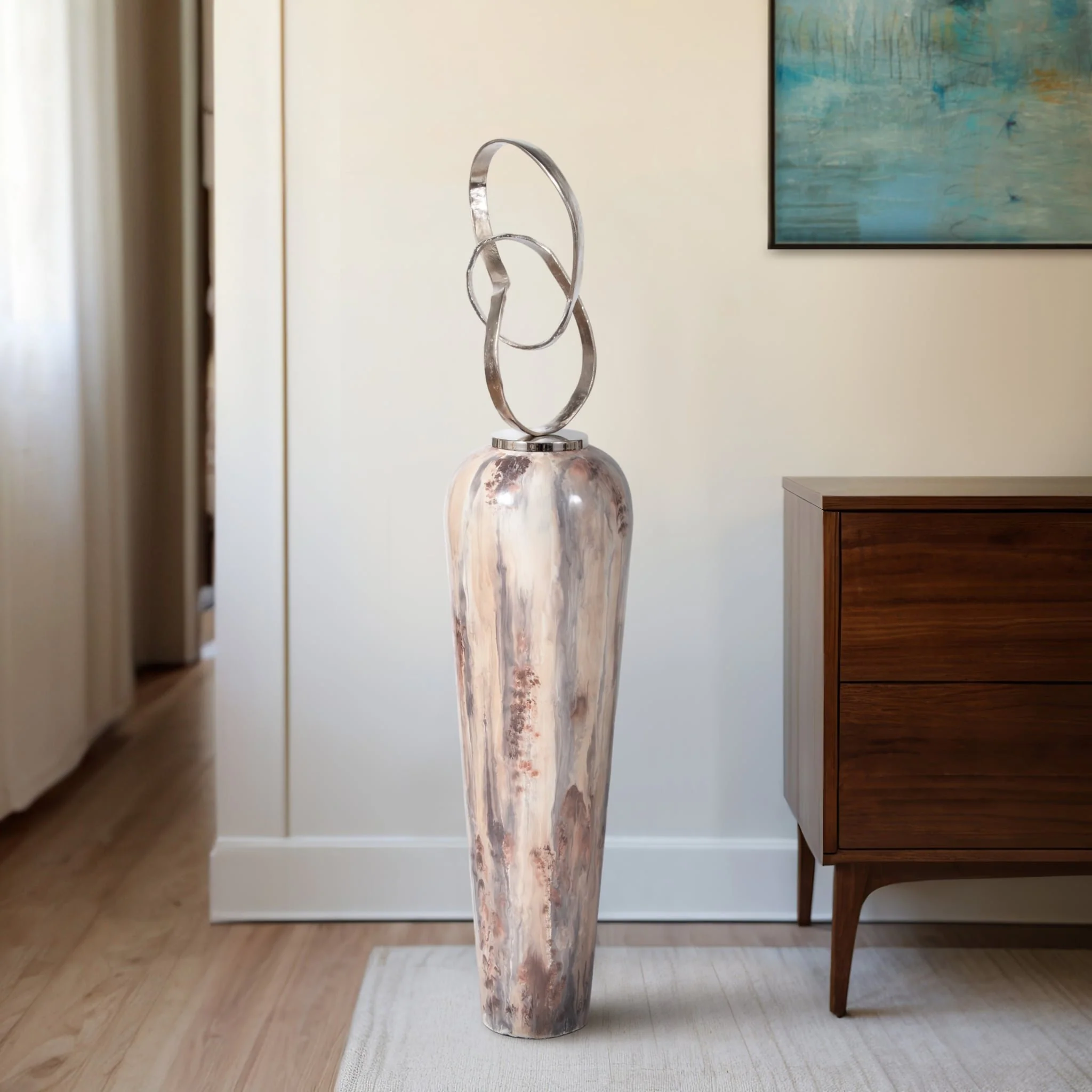 56" Floor Vase With Loop Swirl Top, Ivory - Image 9