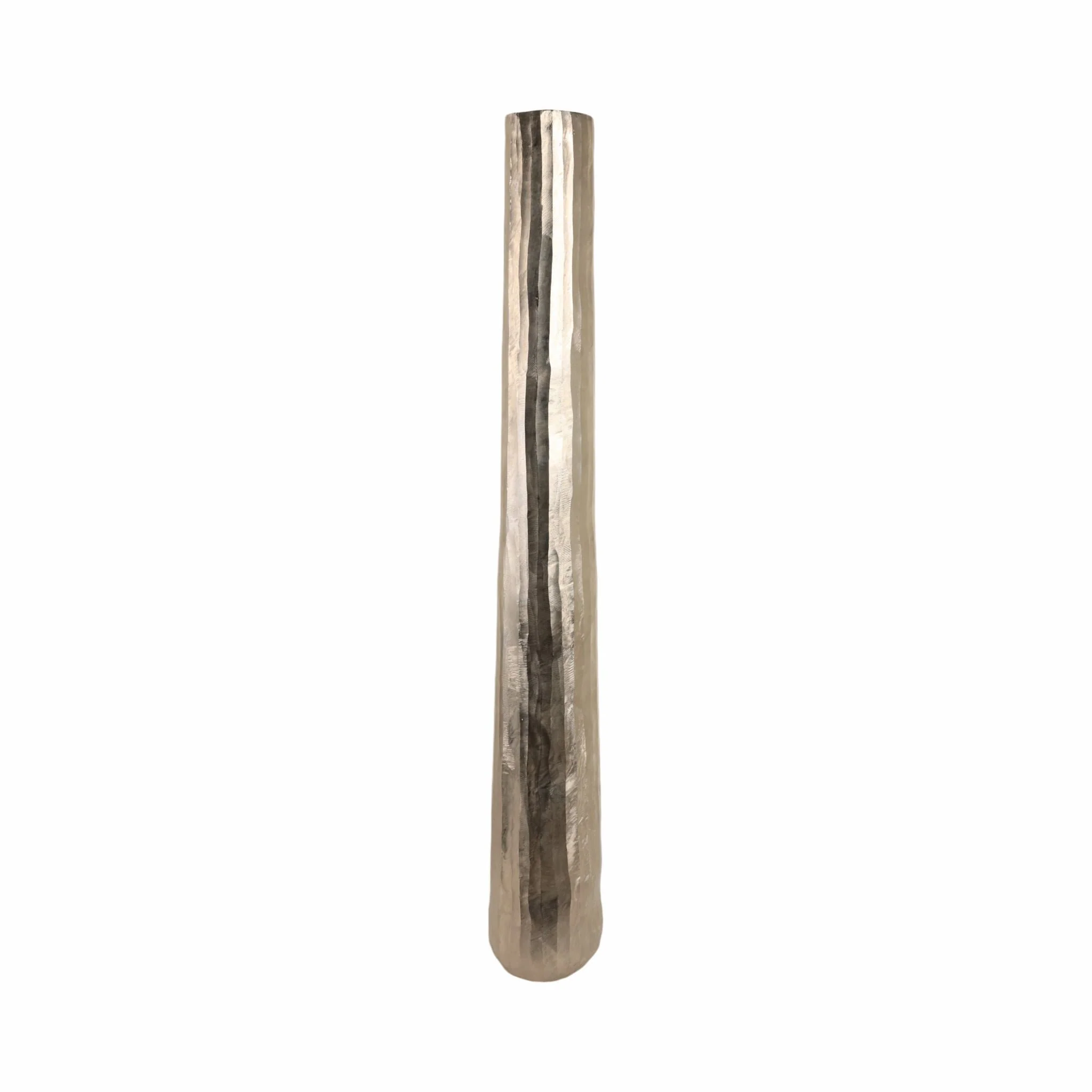 58" Rounded Etched Metal Floor Vase, Silver - Image 4