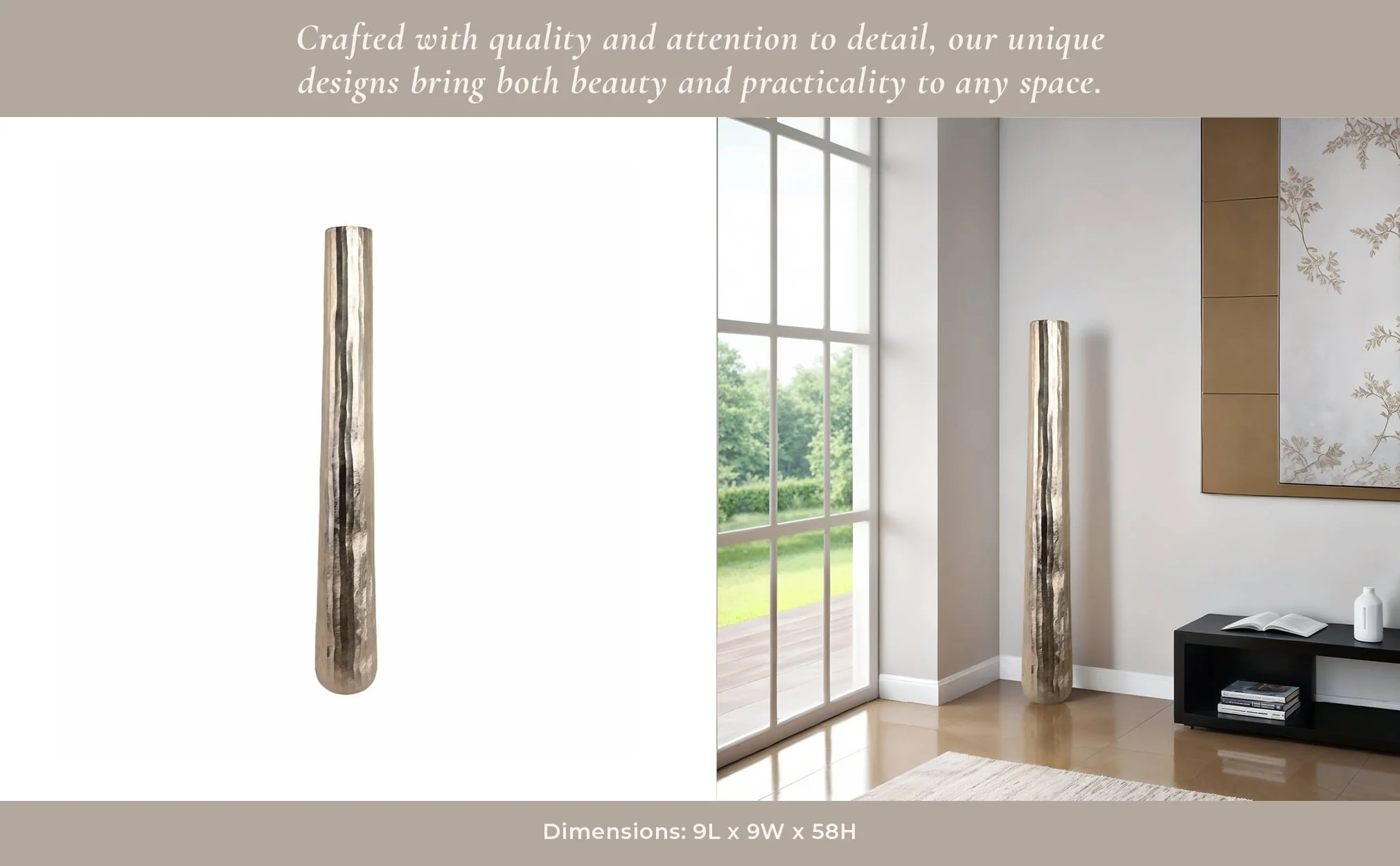 58" Rounded Etched Metal Floor Vase, Silver - Image 9