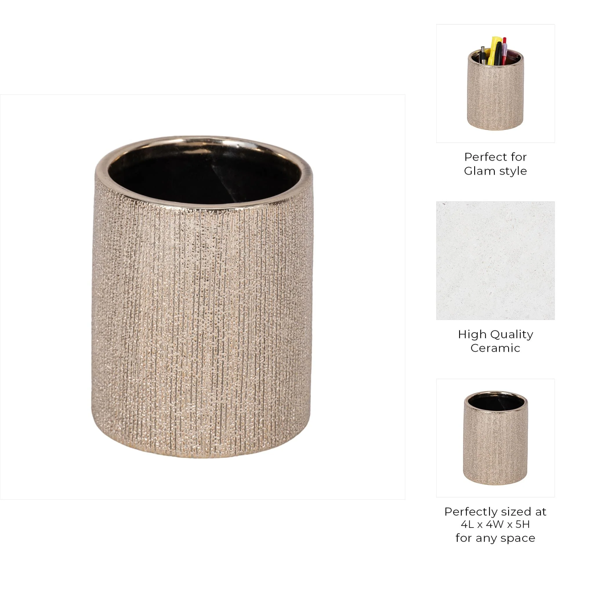 5"h Beaded Pencil Holder, Champagne - Image 8