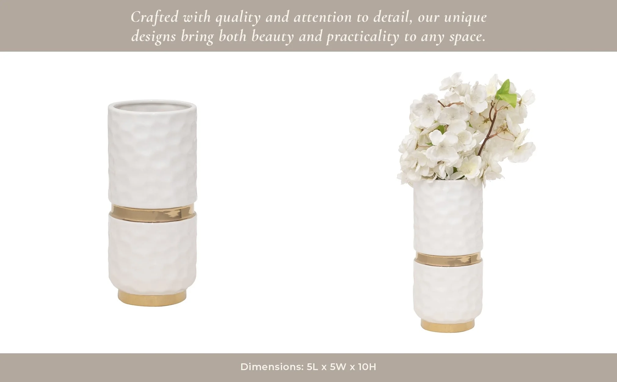 5x10"h Belted Vase, White/gold - Image 14