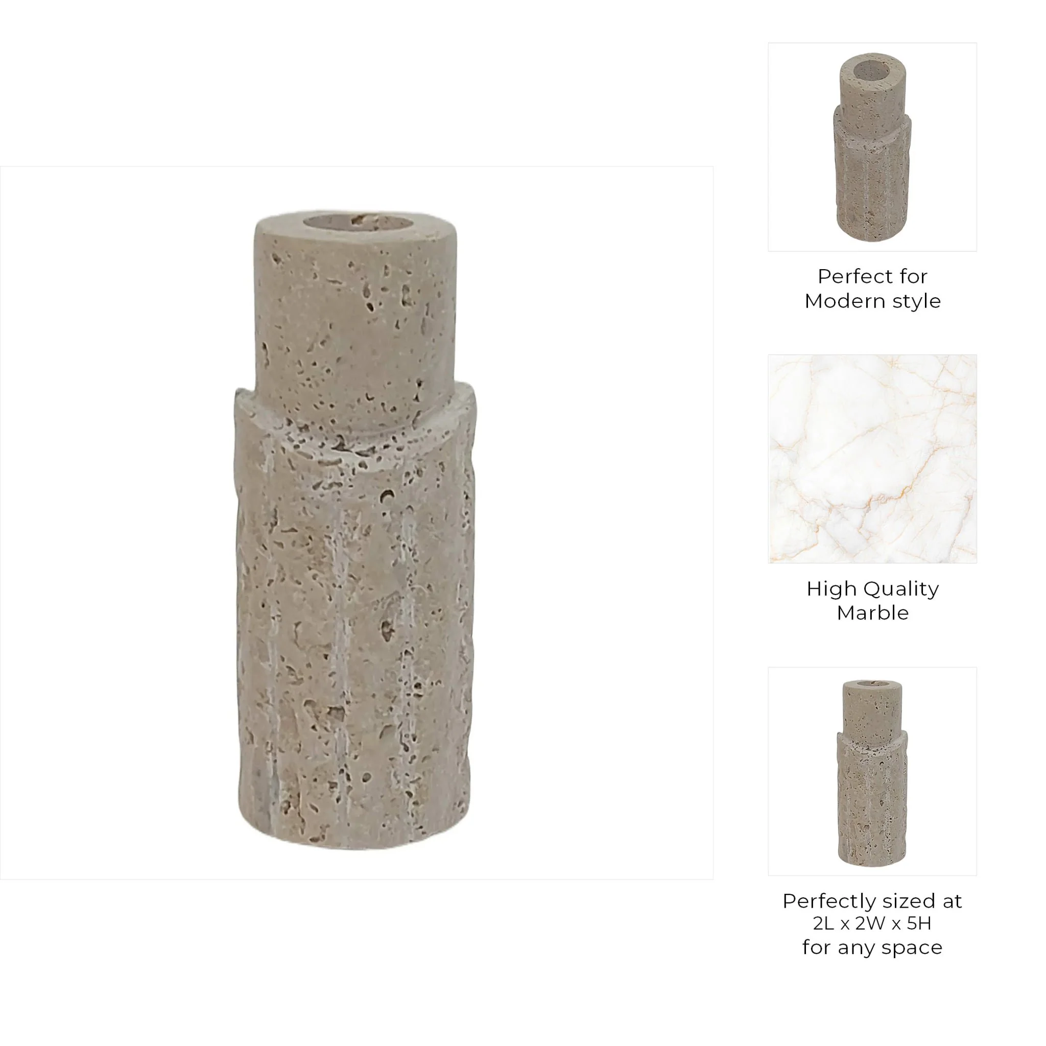 5x2" Raw Edge Travertine Taper Holder, Tan - Image 9