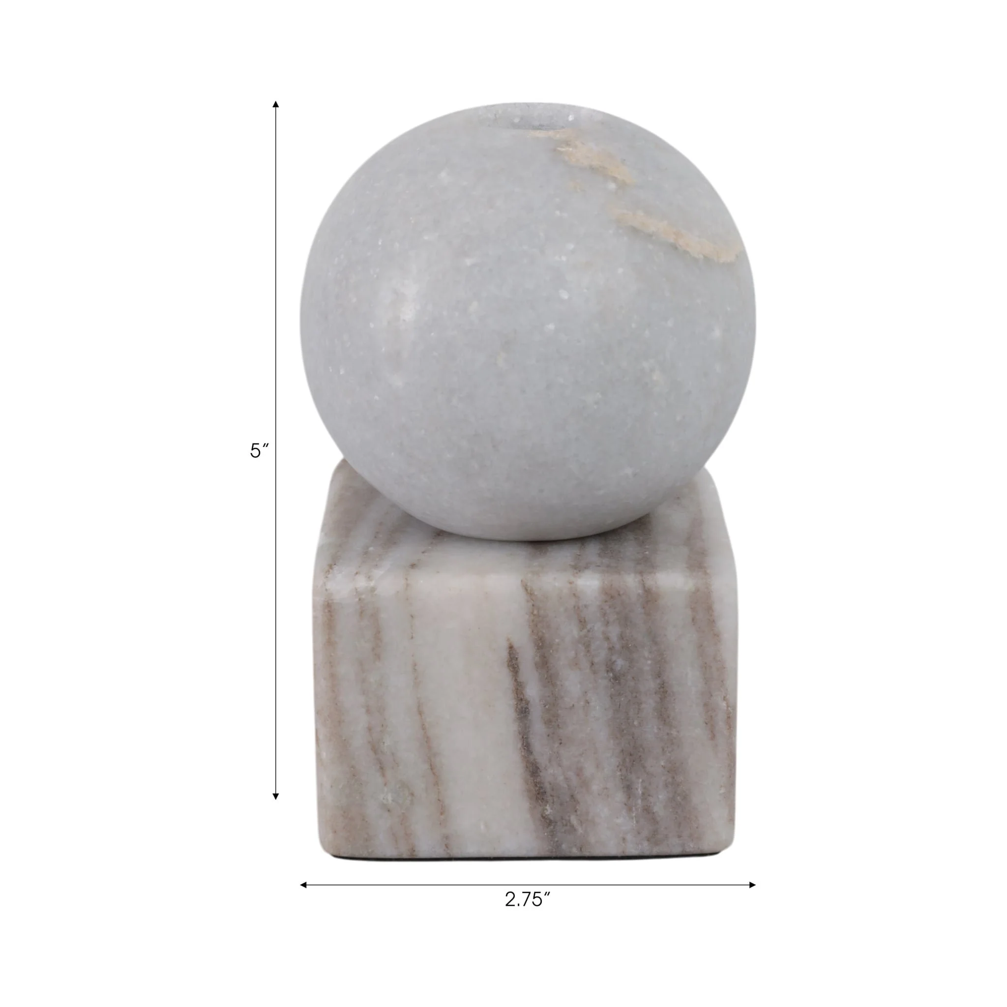 5x3" Ball On Cube Marble Taper Holder, Multi - Image 2