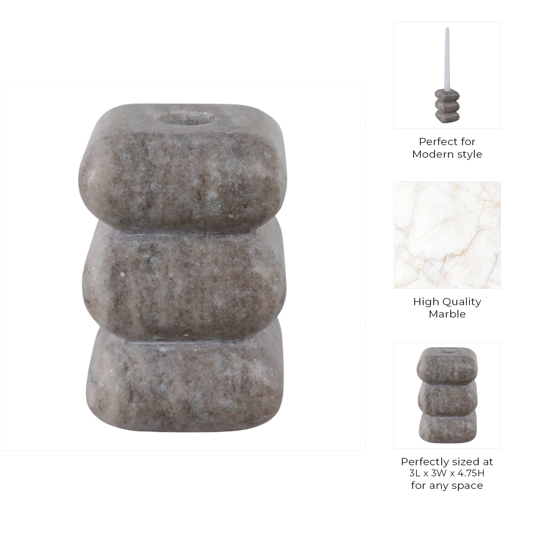 5x3" Curvy Marble Taper Holder, Beige - Image 9