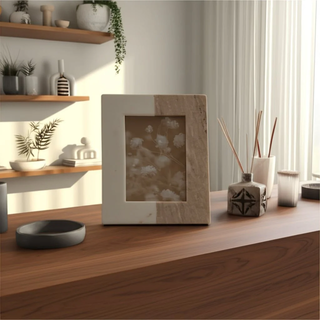 5x7 2-tone Marble Photo Frame, Beige/white - Image 9