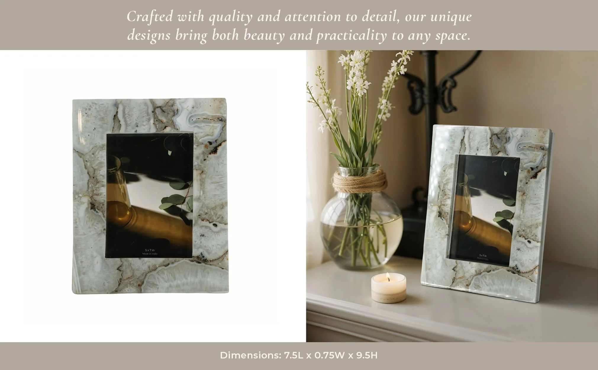 5x7 Agate Photo Frame, White - Image 6