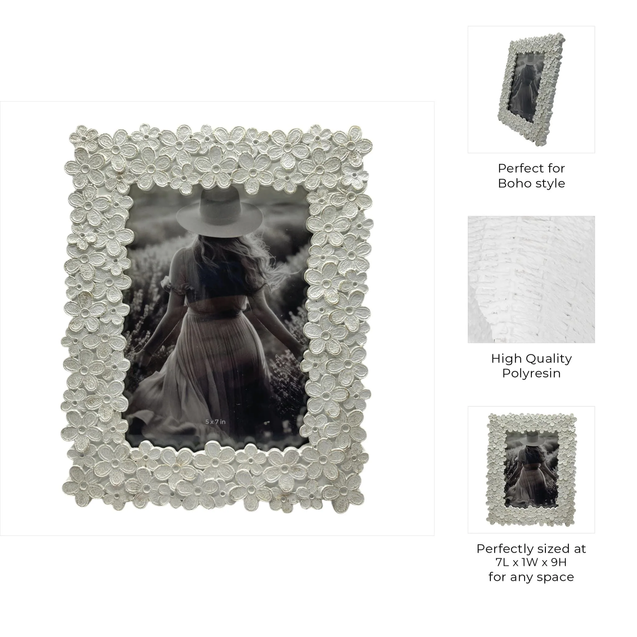 5x7" Floral Photo Frame, Ivory/gold - Image 6