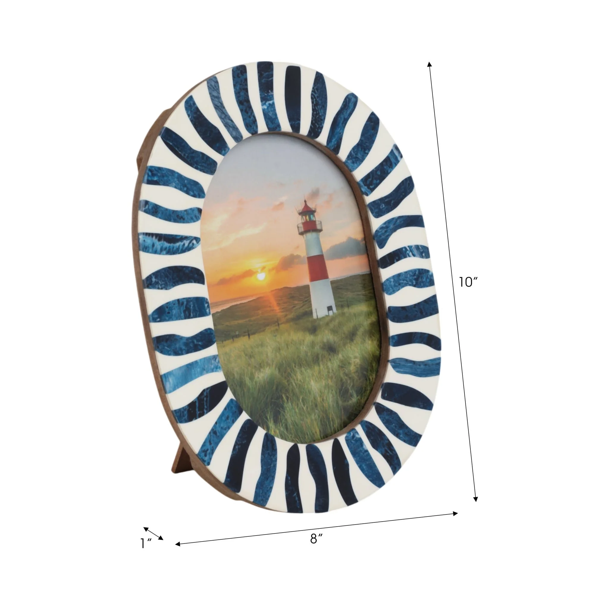 5x7 Oval Frame With Inlay Pieces, Blue/white - Image 2