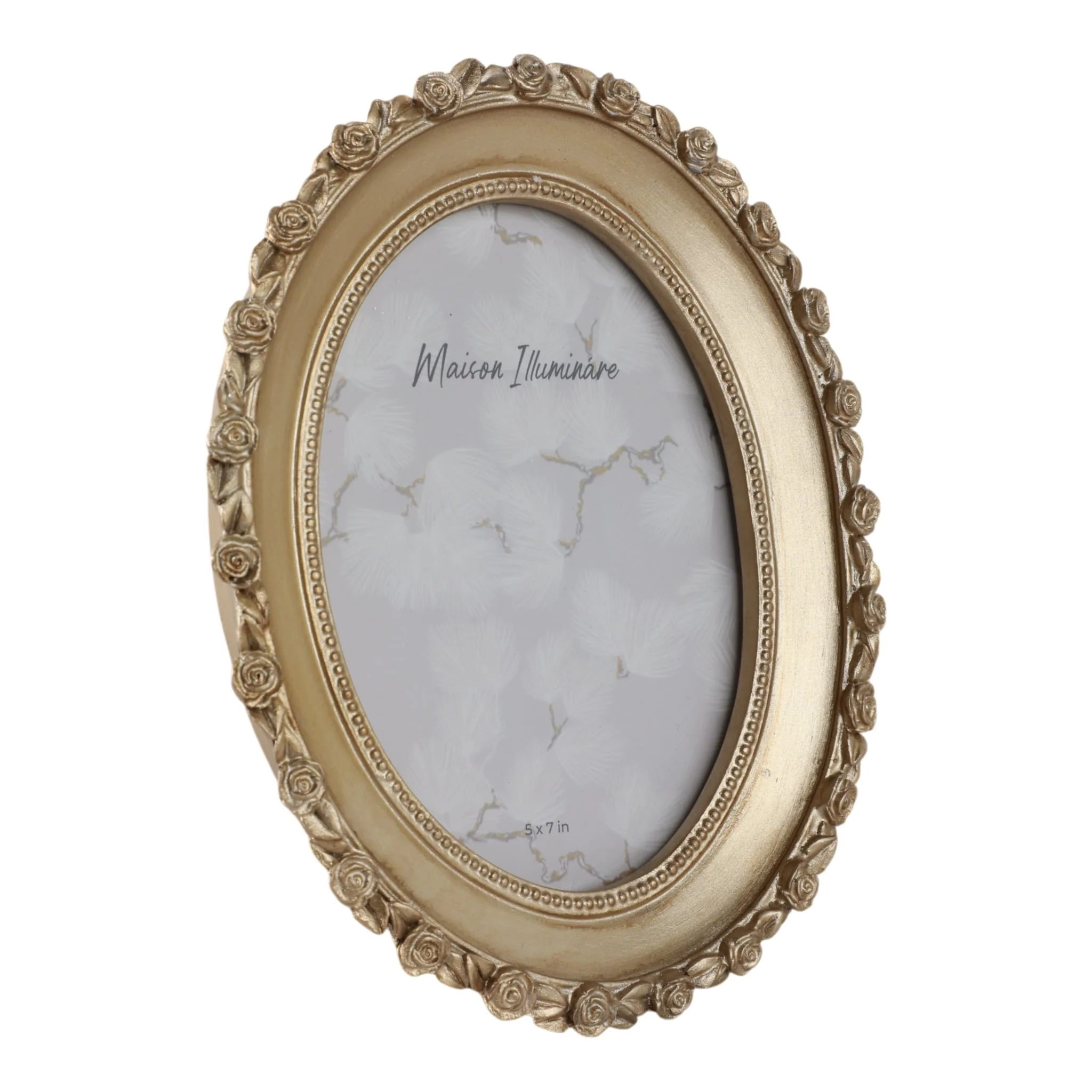 5x7 Oval Photo Frame With Rosette Border, Gold - Image 2