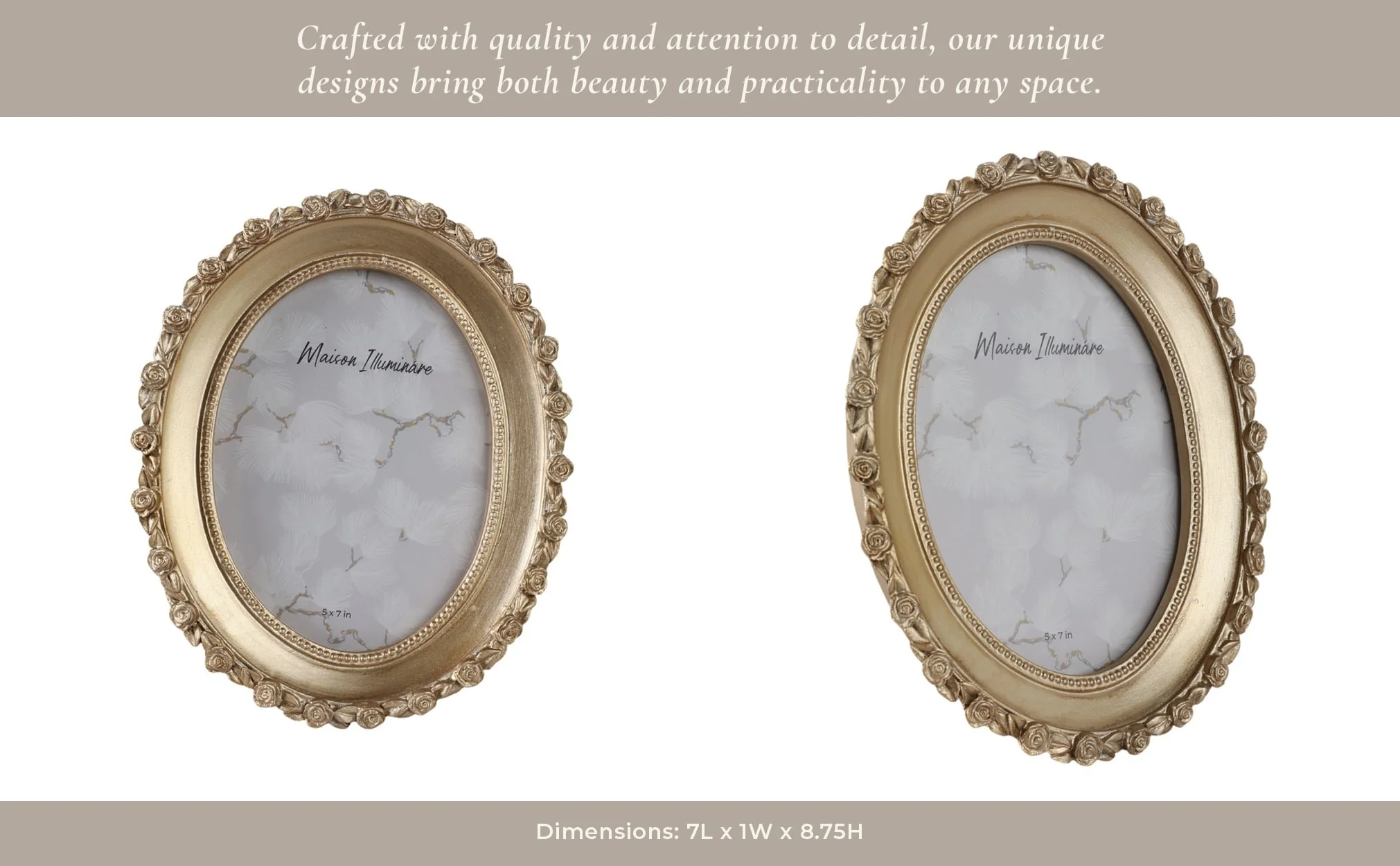5x7 Oval Photo Frame With Rosette Border, Gold - Image 9
