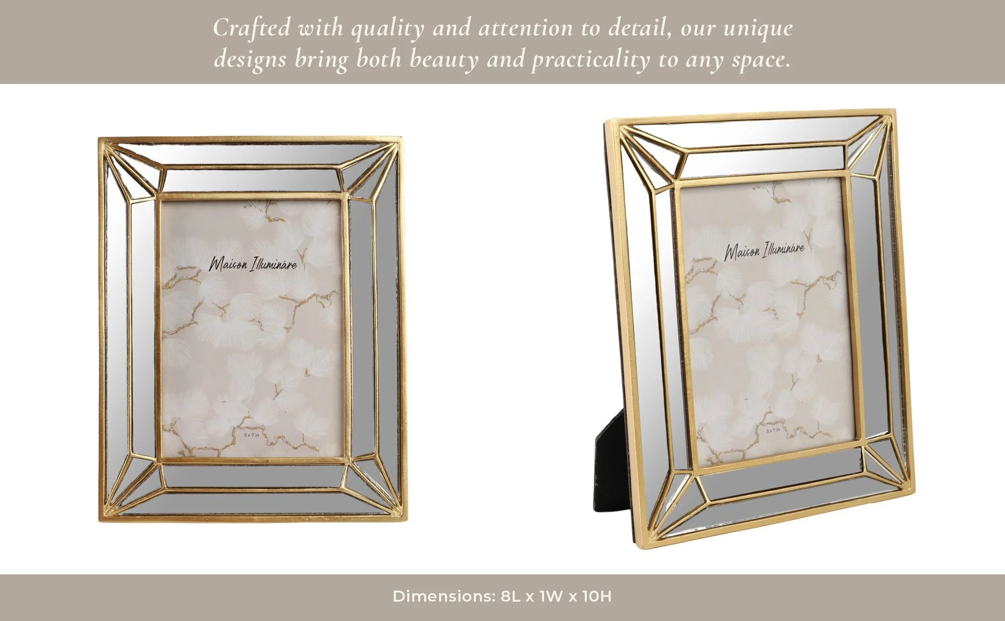 5x7 Resin Deco Mirrored Border Photo Frame, Gold - Image 12