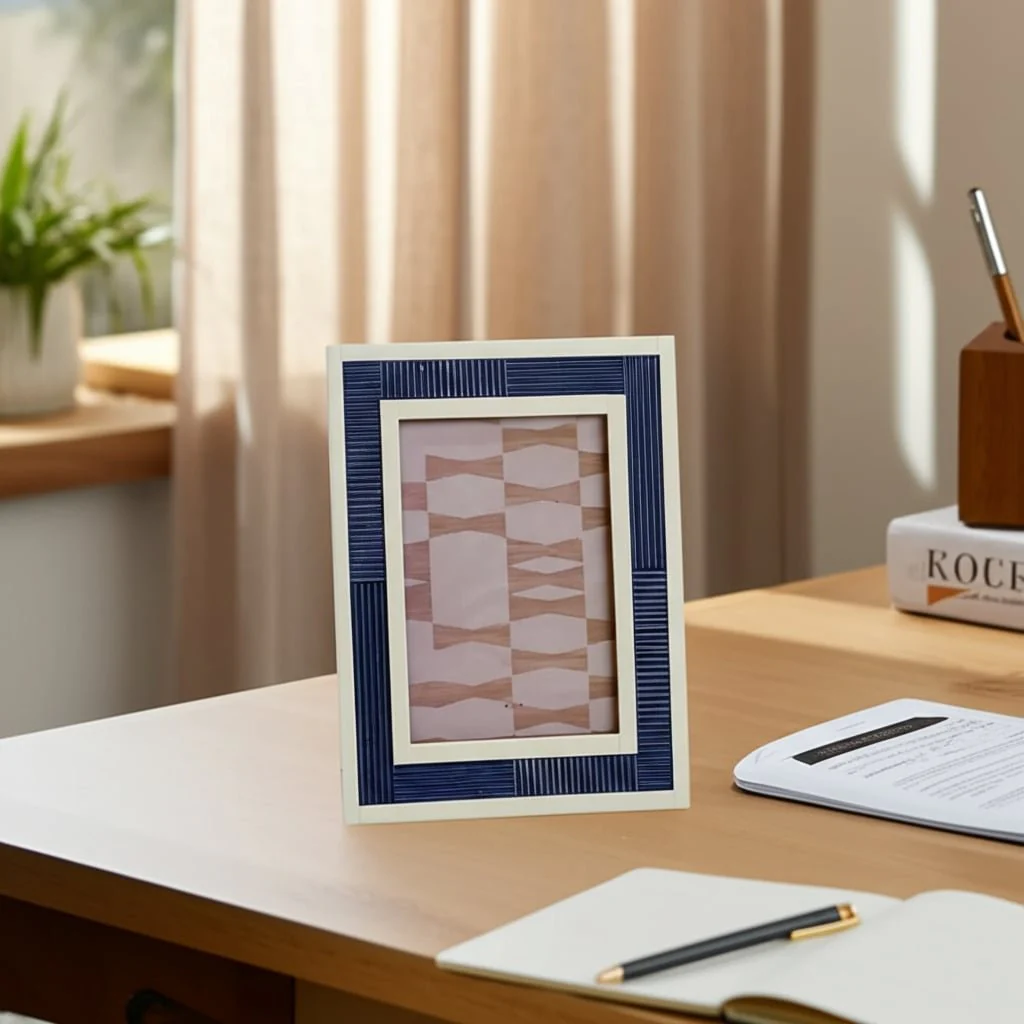 5x7" Resin Photo Frame With Border, Blue/white - Image 10