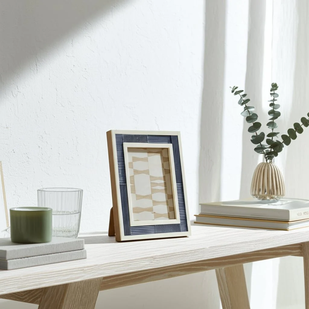 5x7" Resin Photo Frame With Border, Blue/white - Image 8