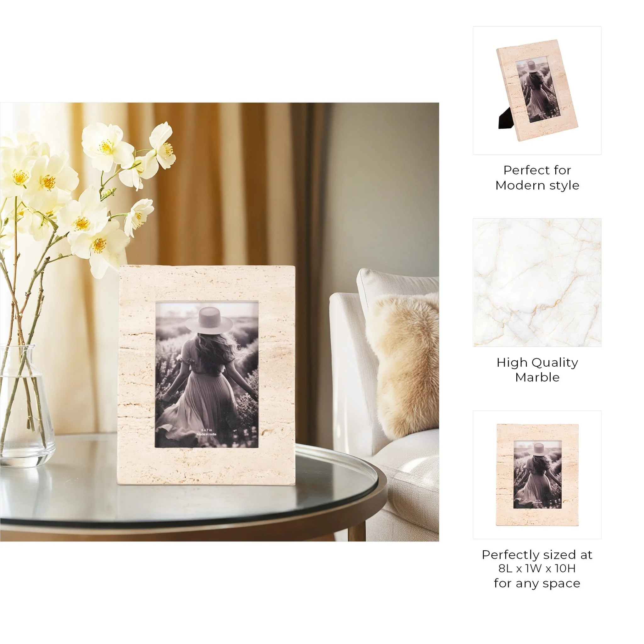 5x7 Travertine Photo Frame, Tan - Image 8