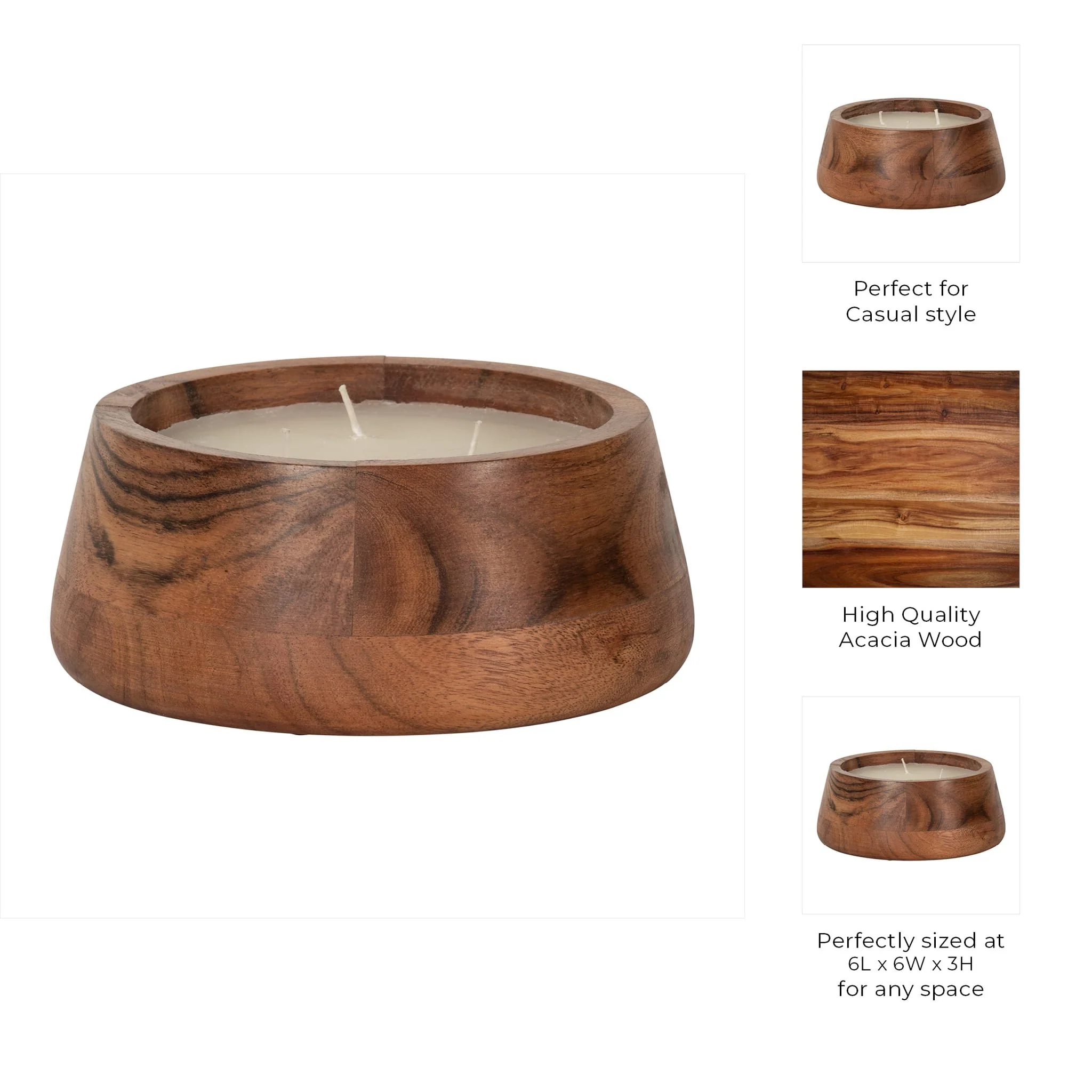 6" 11 Oz Vanilla Wood Bowl Candle, Natural - Image 7