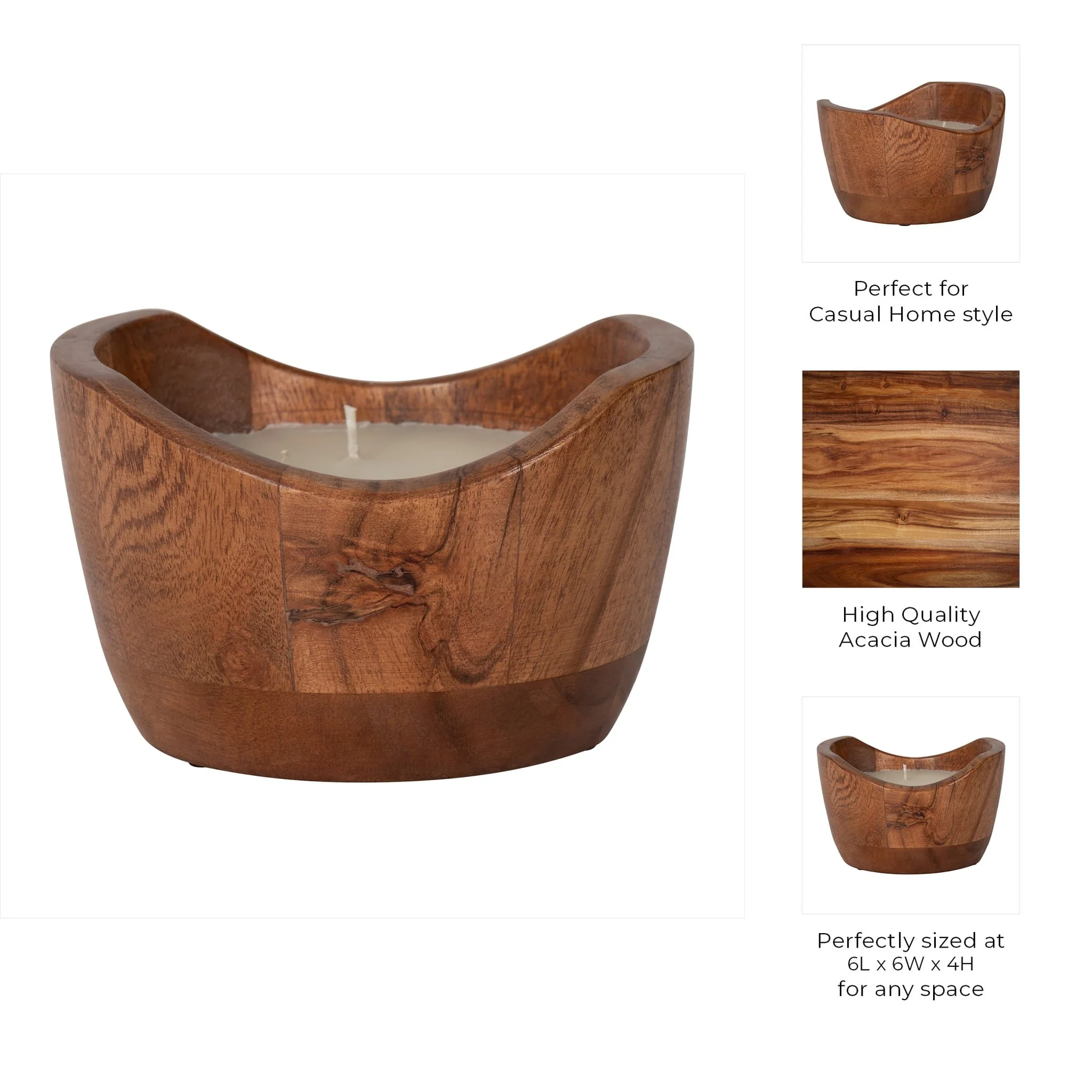 6" 17 Oz Vanilla Curvy Wood Bowl Candle, Natural - Image 9