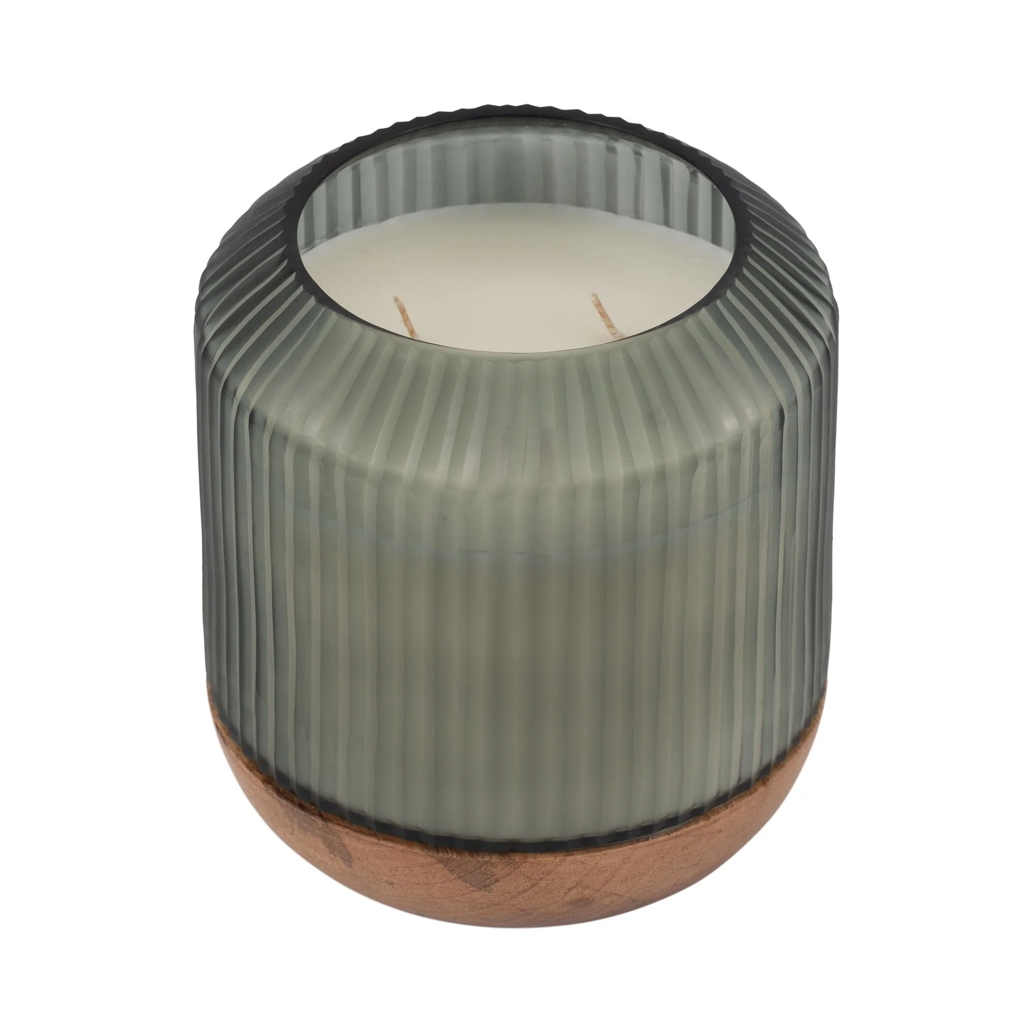 6" 42oz Glass Candle W/ Wood Base, Green - Image 4