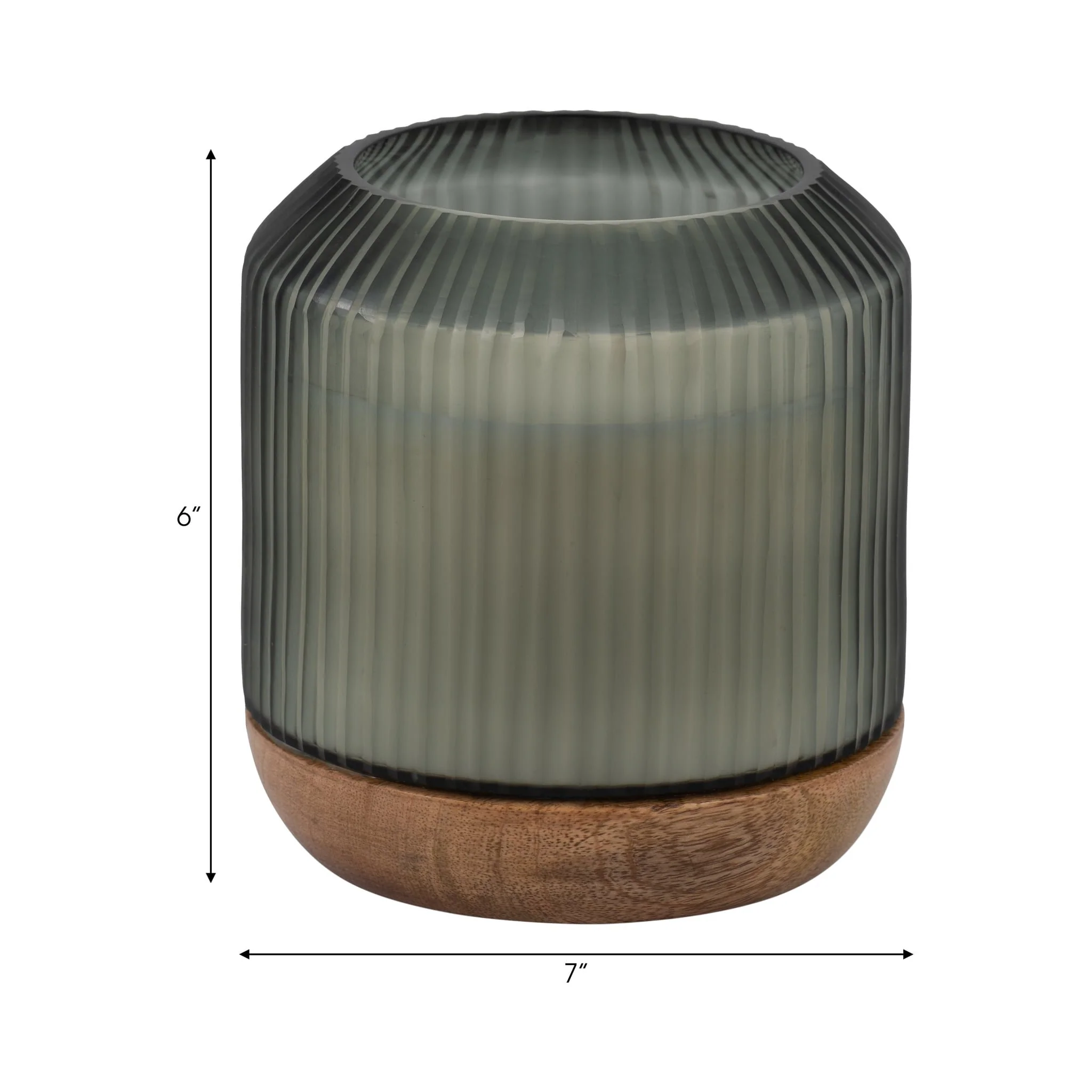 6" 42oz Glass Candle W/ Wood Base, Green - Image 8