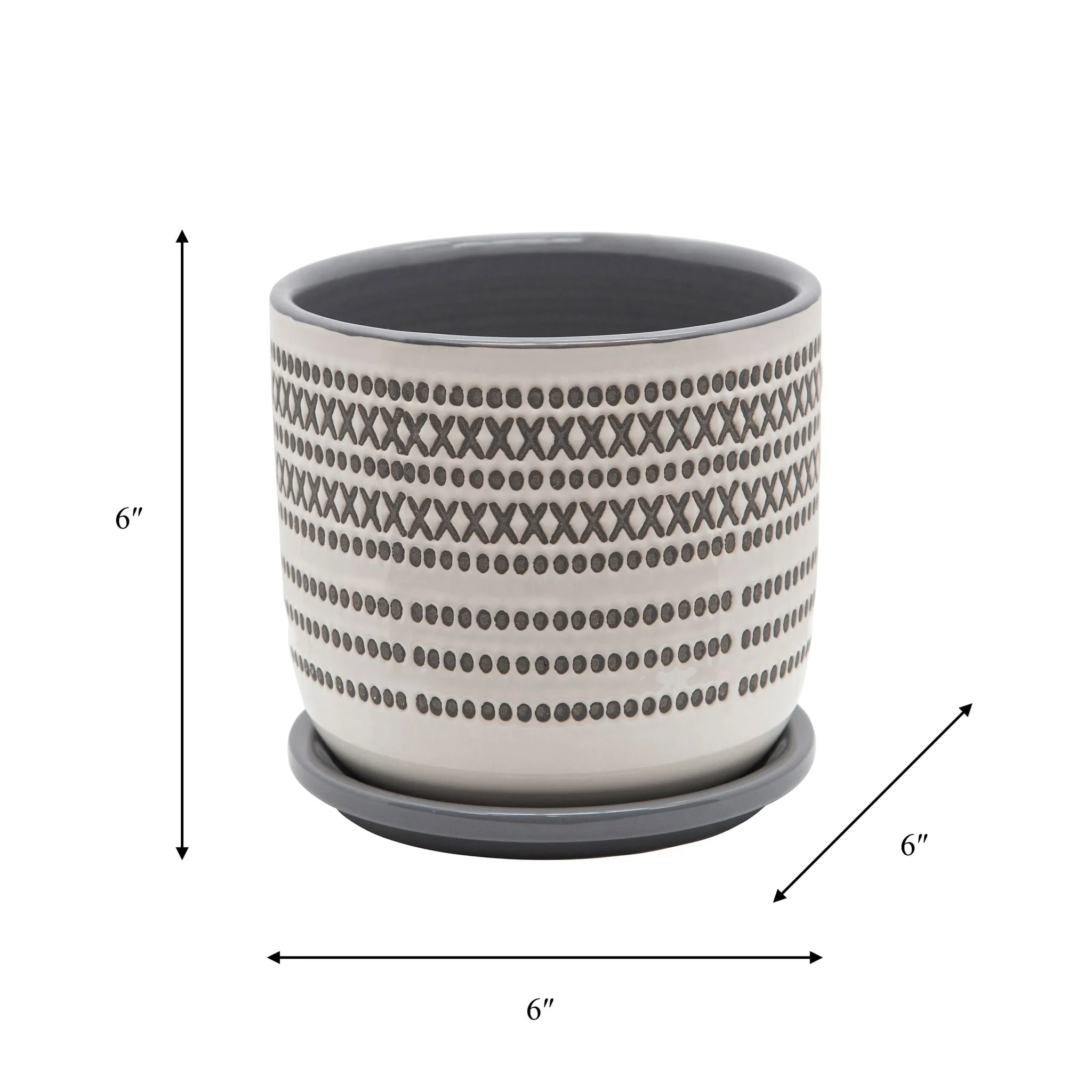 6" Aztec Planter W/ Saucer, Gray - Image 3