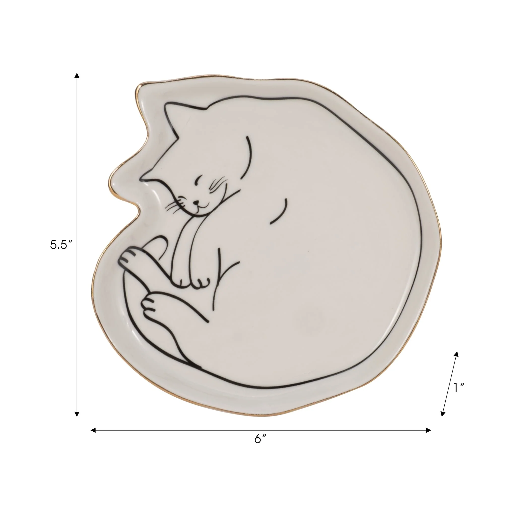6" Cat Nap Trinket Tray W/ Gold Detail, White/blac - Image 7