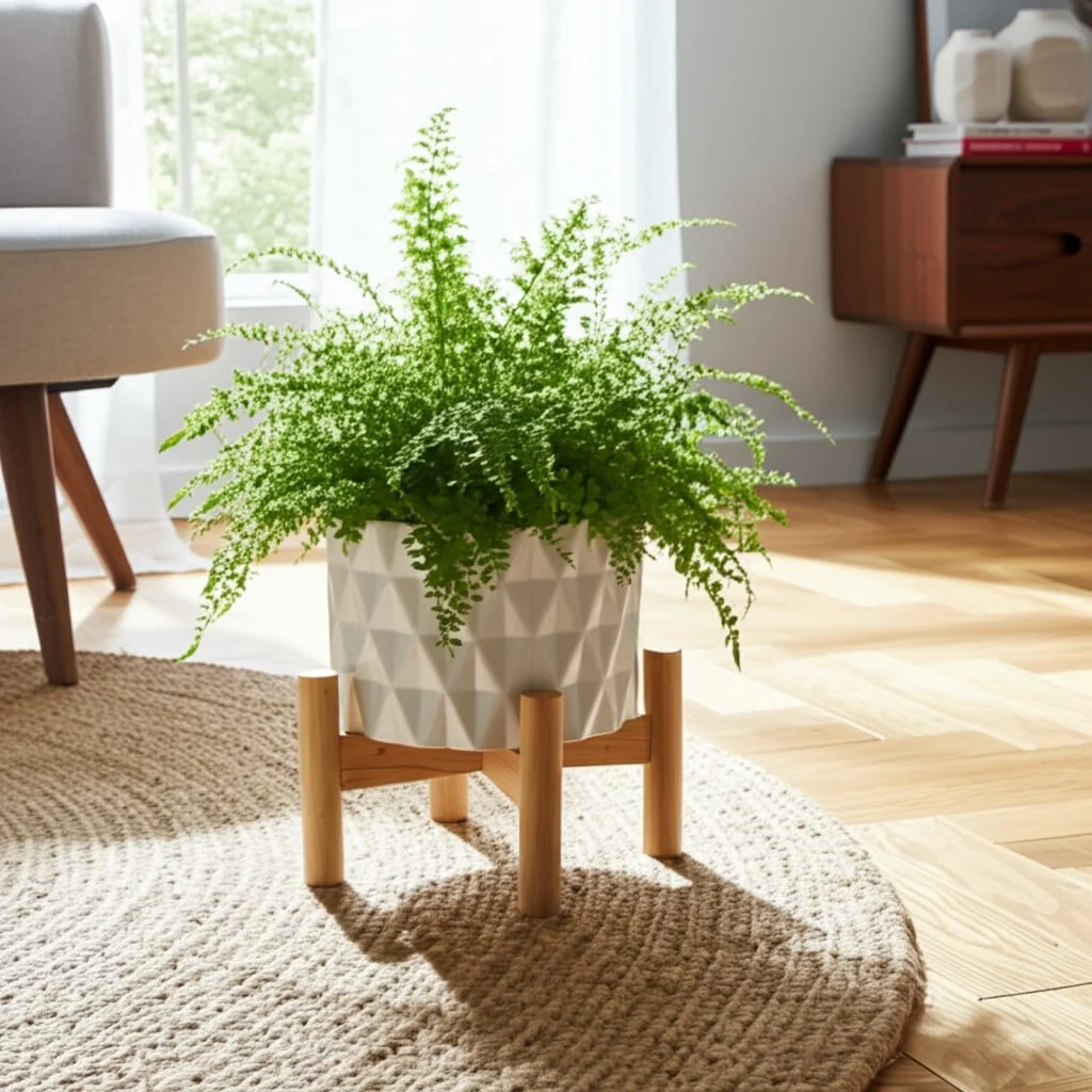 6" Ceramic Diamond Planter W/ Wood Stand, White - Image 11