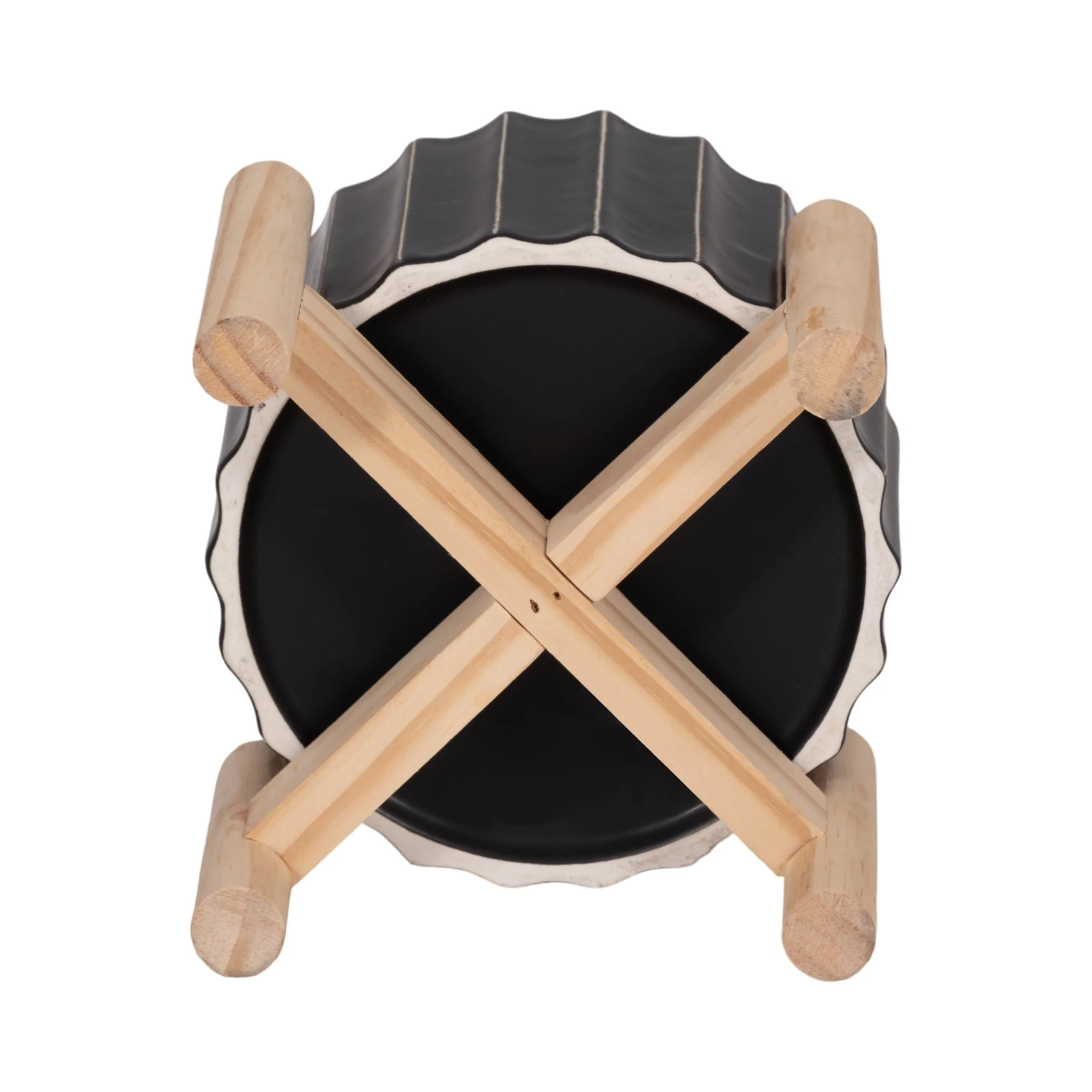 6" Ceramic Fluted Planter W/ Wood Stand, Black - Image 7