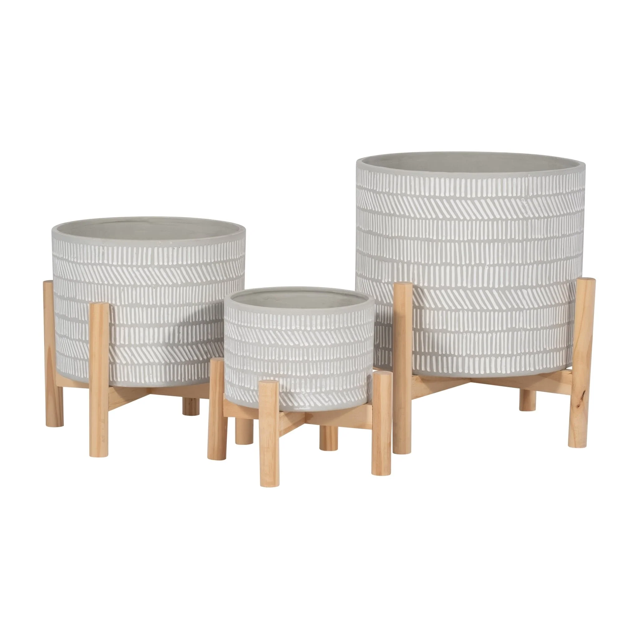 6" Ceramic Tribal Planter W/ Wood Stand, Beige - Image 8