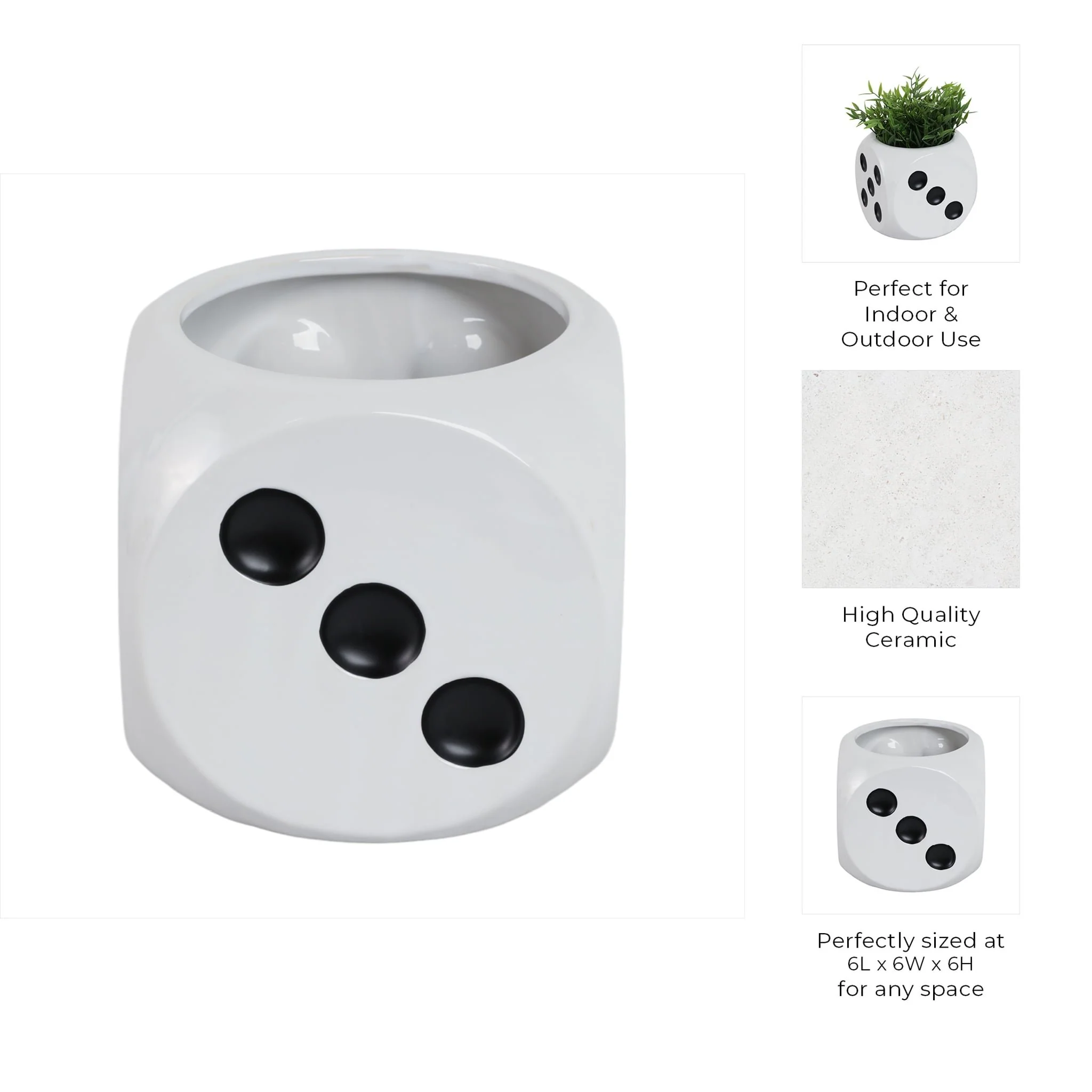 6" Dice Planter, White/black - Image 8