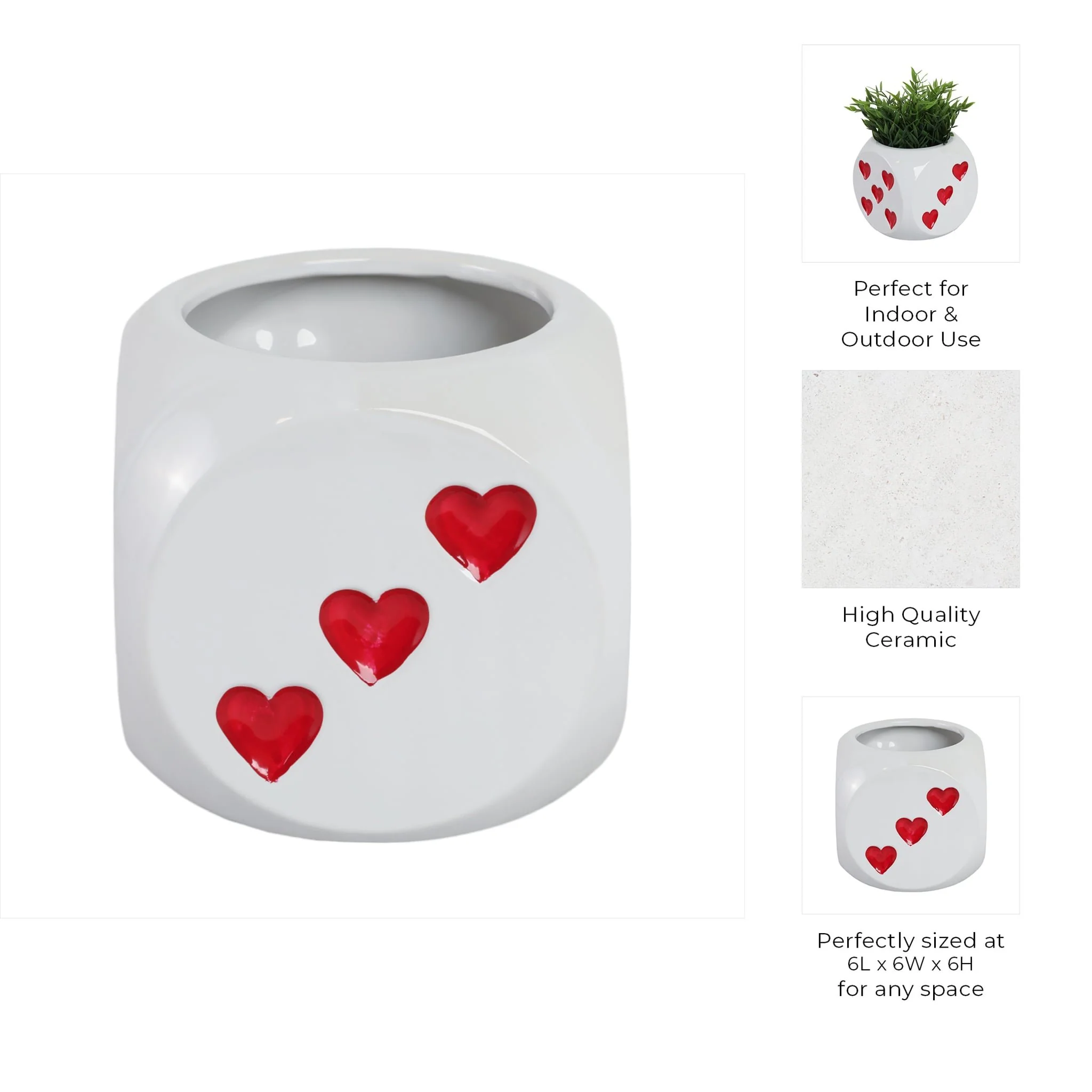 6" Dice Planter, White/red - Image 9