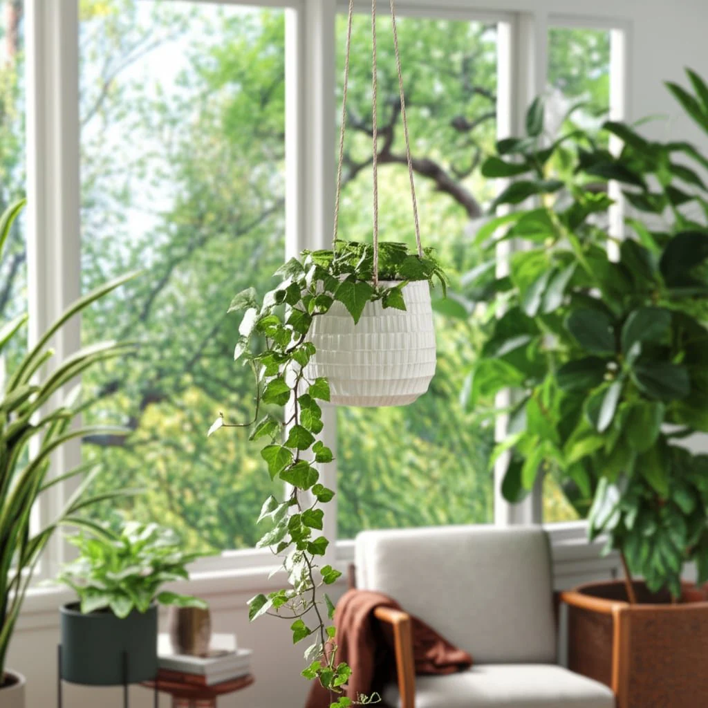6" Dimpled Hanging Planter, White - Image 12