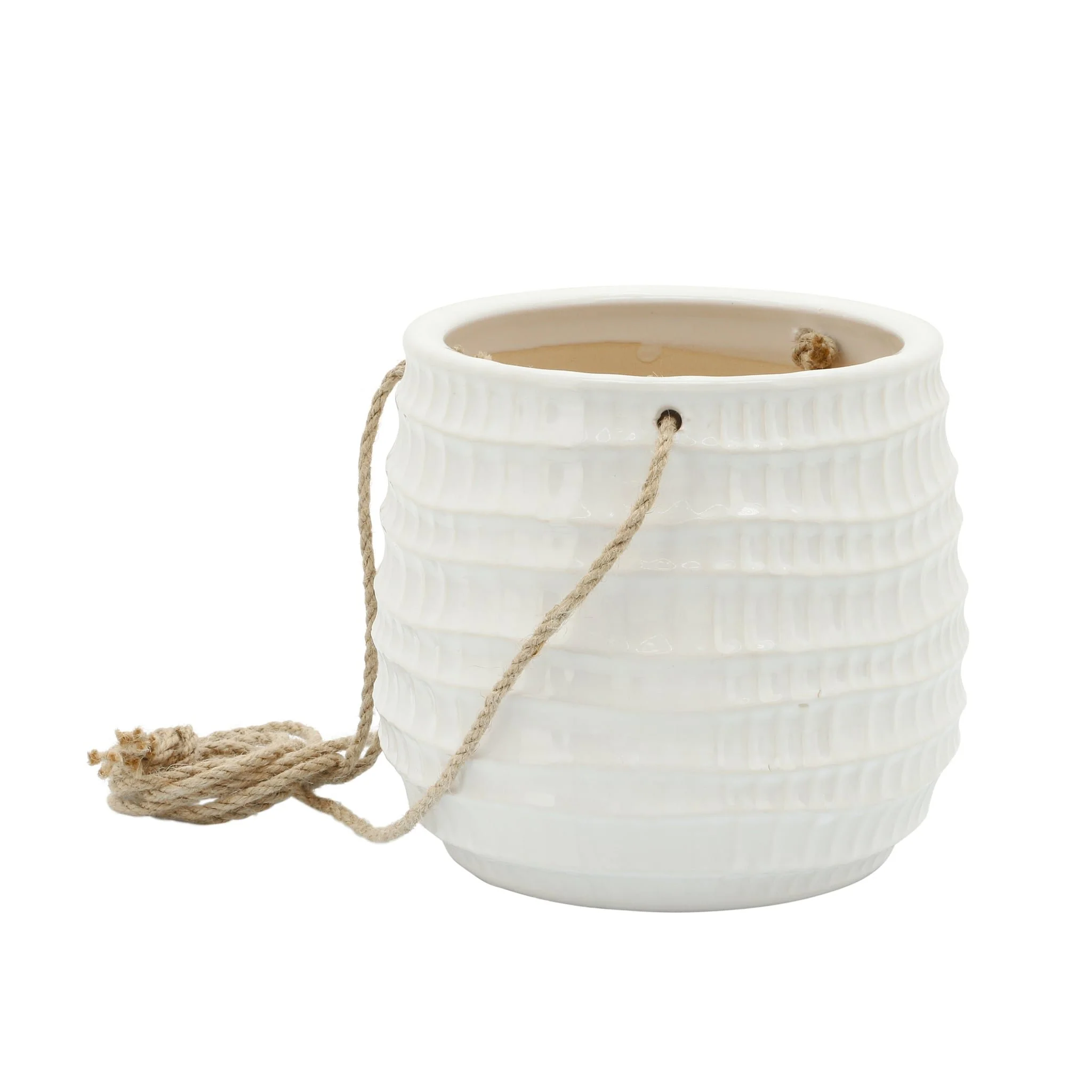 6" Dimpled Hanging Planter, White - Image 2