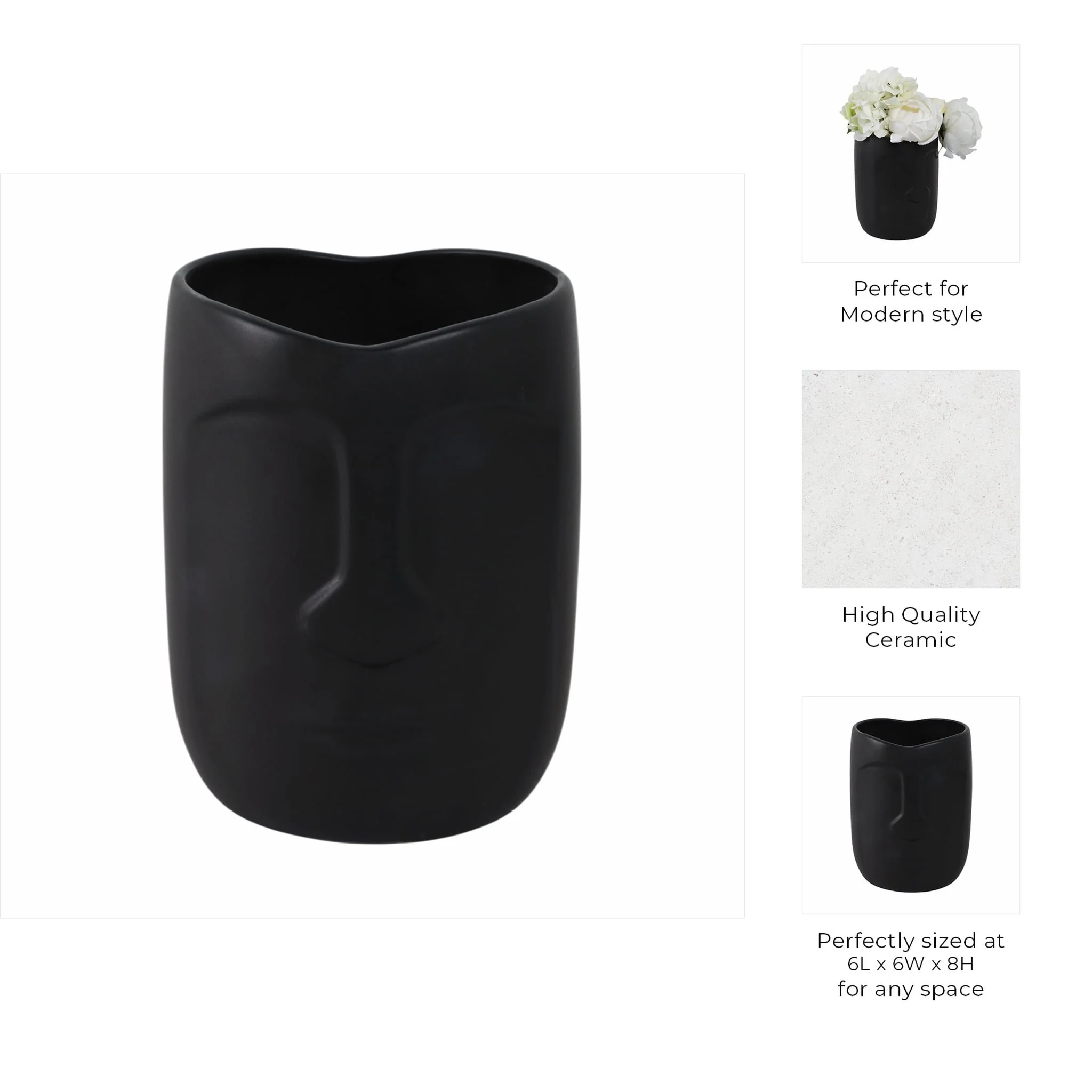 6" Face Vase, Black - Image 9