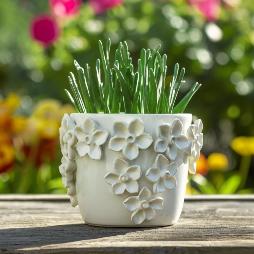 6" Floral Applique Planter, Ivory - Image 10