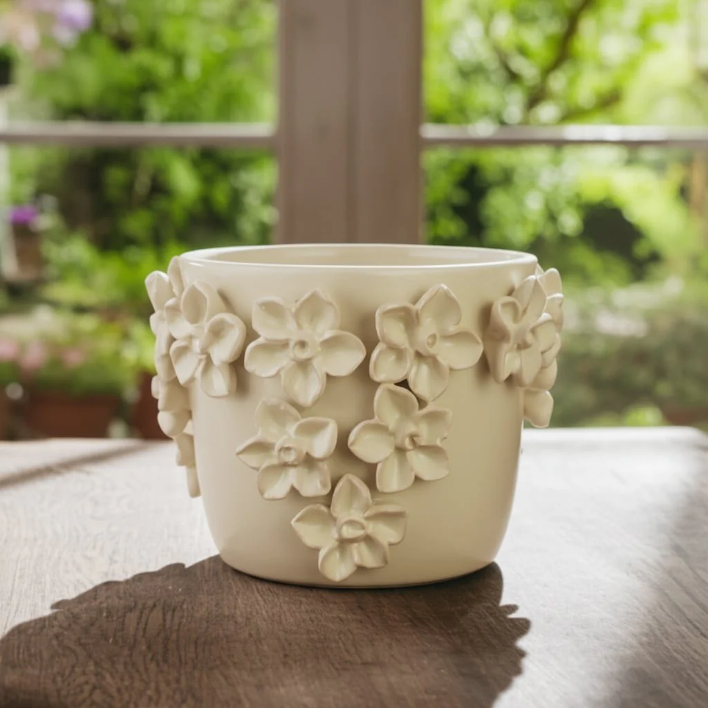 6" Floral Applique Planter, Ivory - Image 11