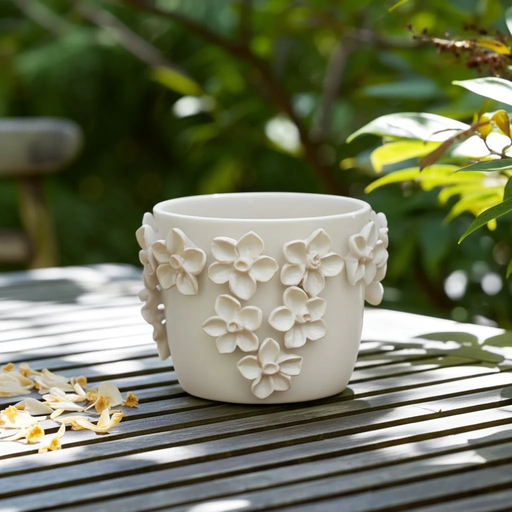 6" Floral Applique Planter, Ivory - Image 12