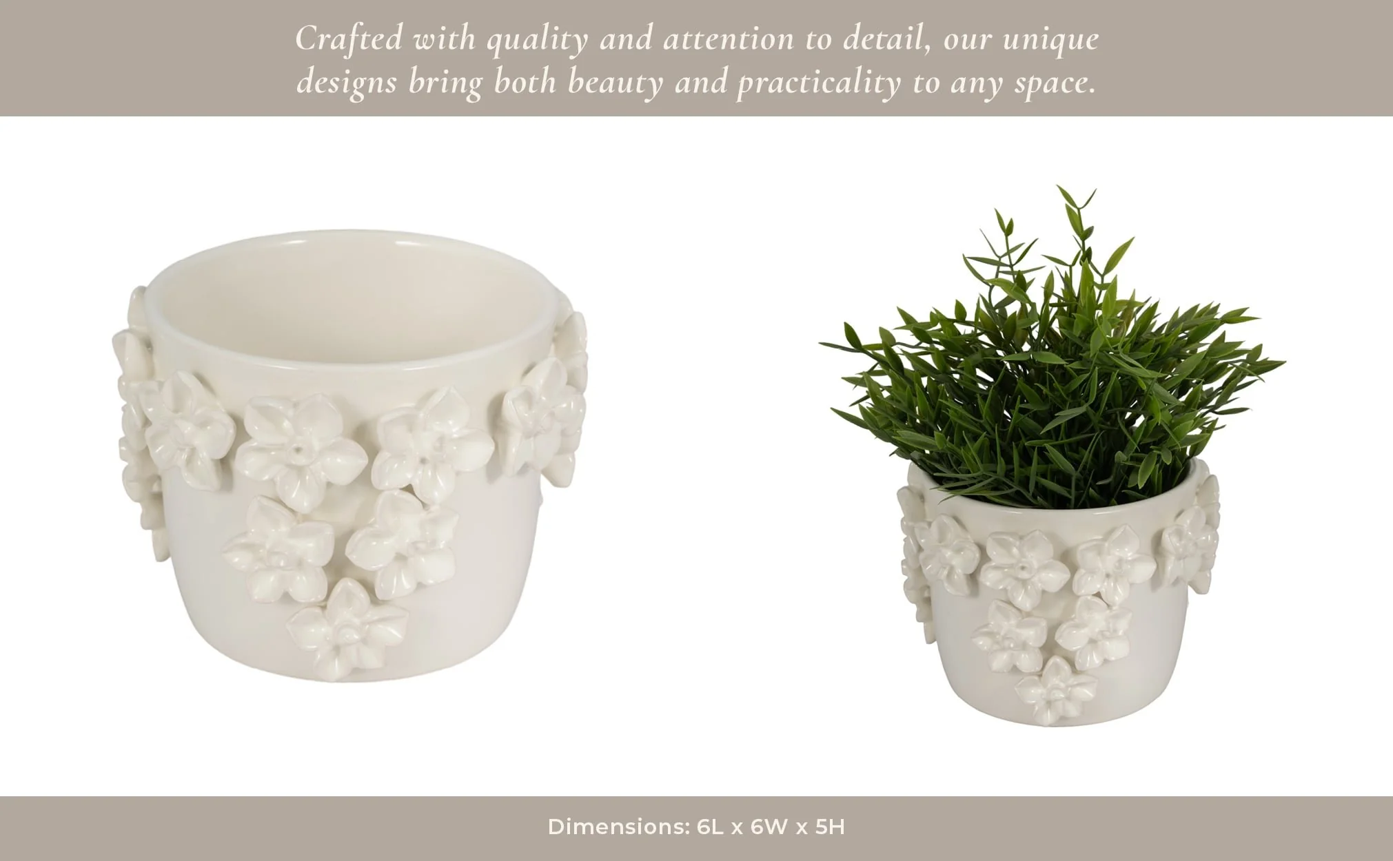 6" Floral Applique Planter, Ivory - Image 13