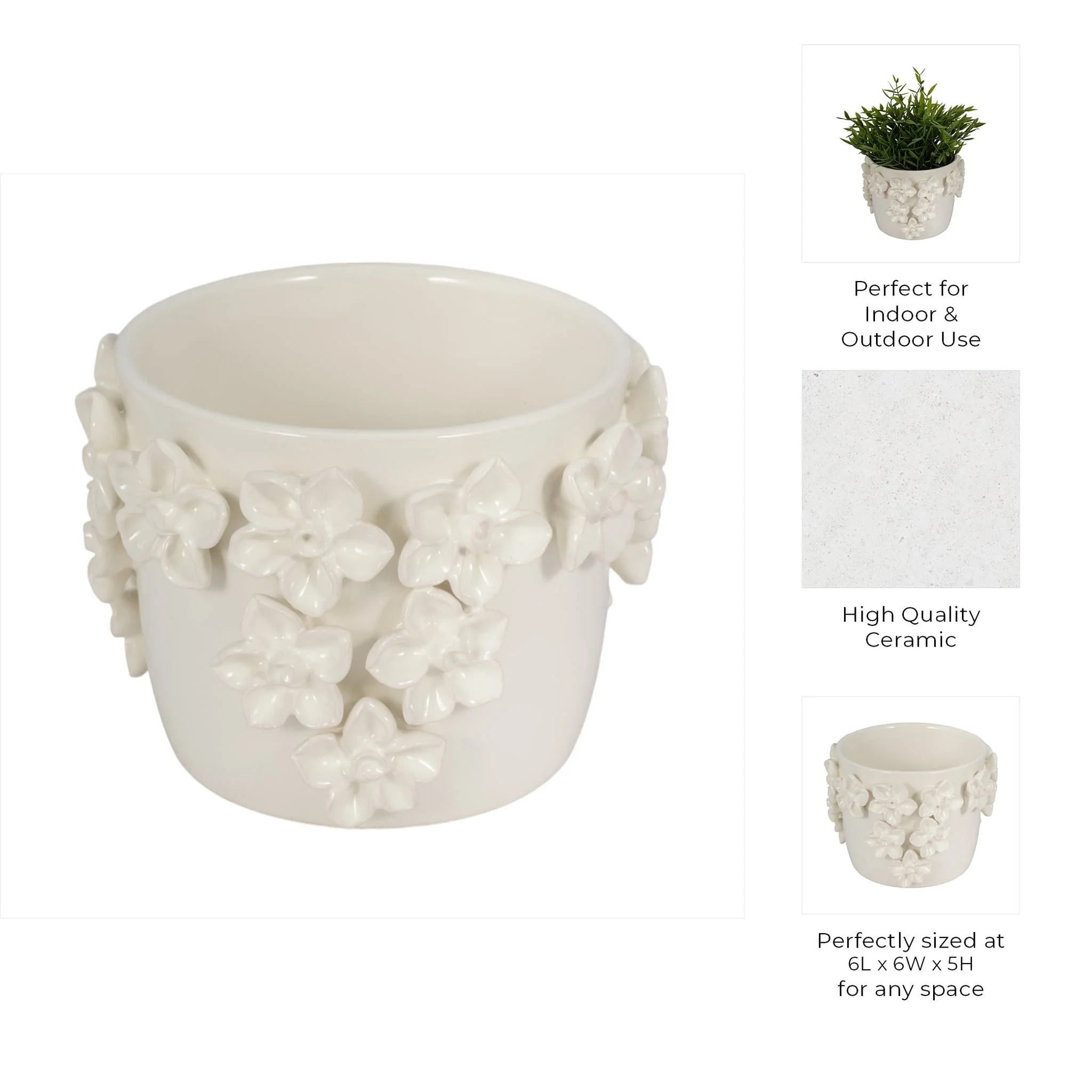 6" Floral Applique Planter, Ivory - Image 9