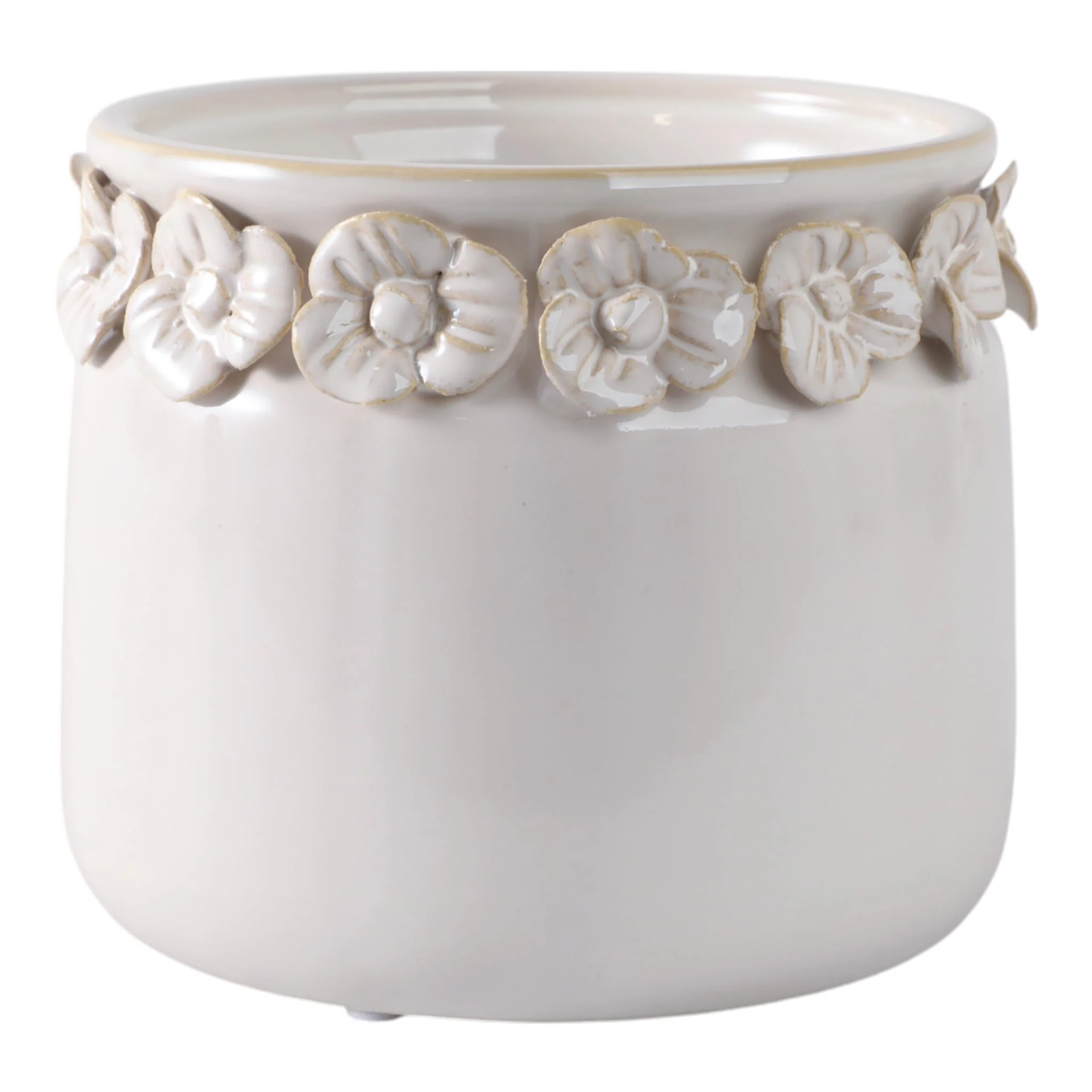 6"  Floral Applique Planter,  Ivory - Image 2