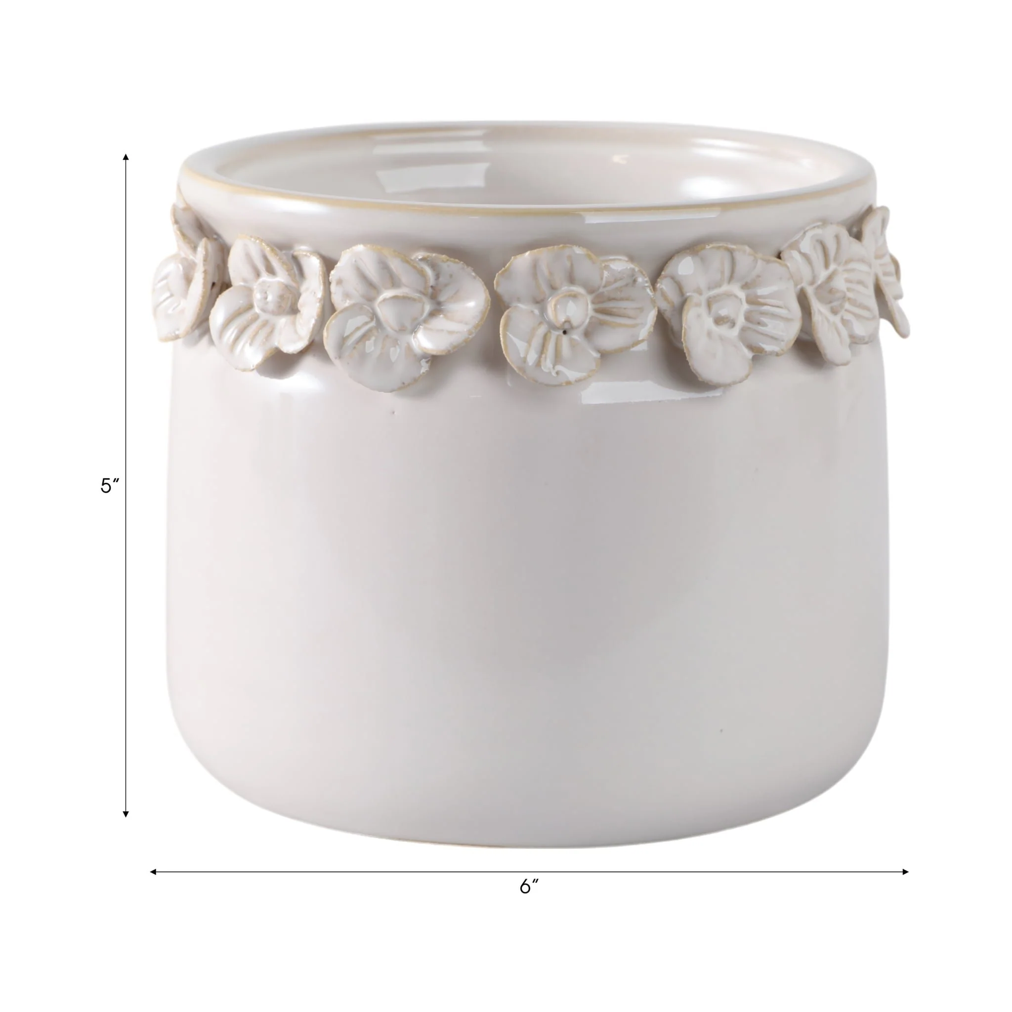 6"  Floral Applique Planter,  Ivory - Image 8