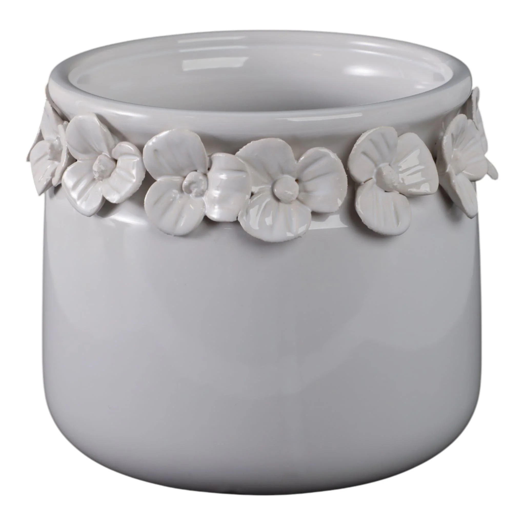 6"  Floral Applique Planter,  White - Image 2