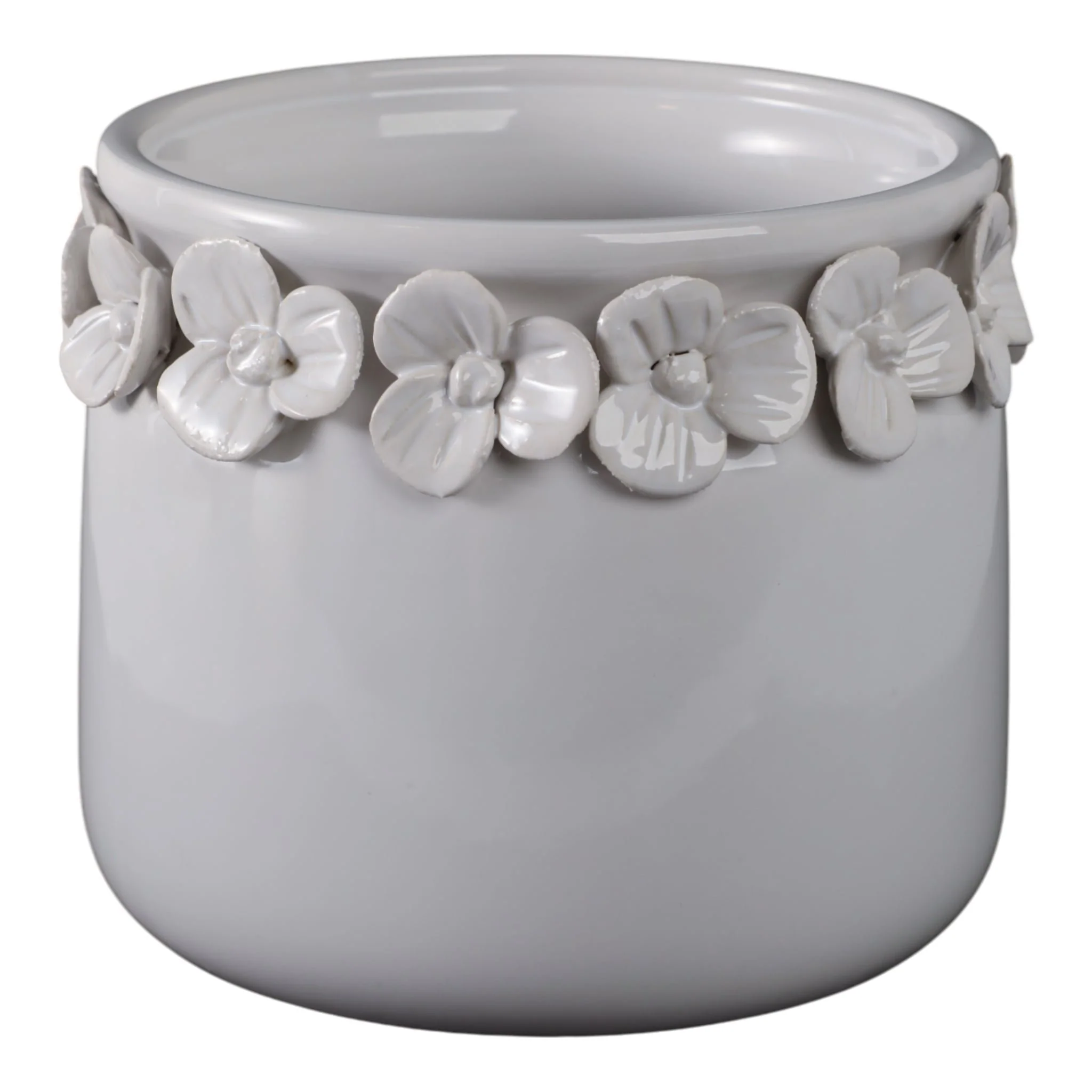 6"  Floral Applique Planter,  White - Image 3