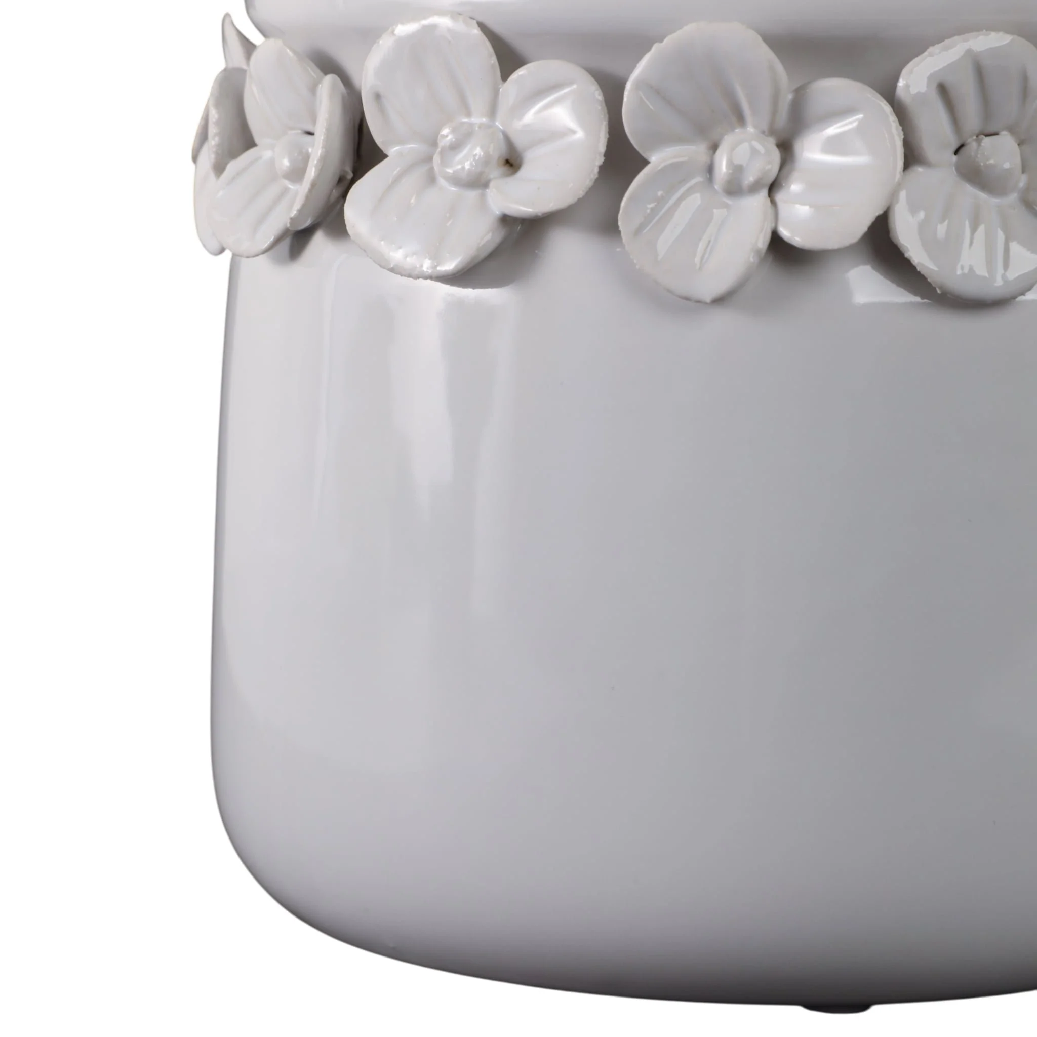 6"  Floral Applique Planter,  White - Image 4