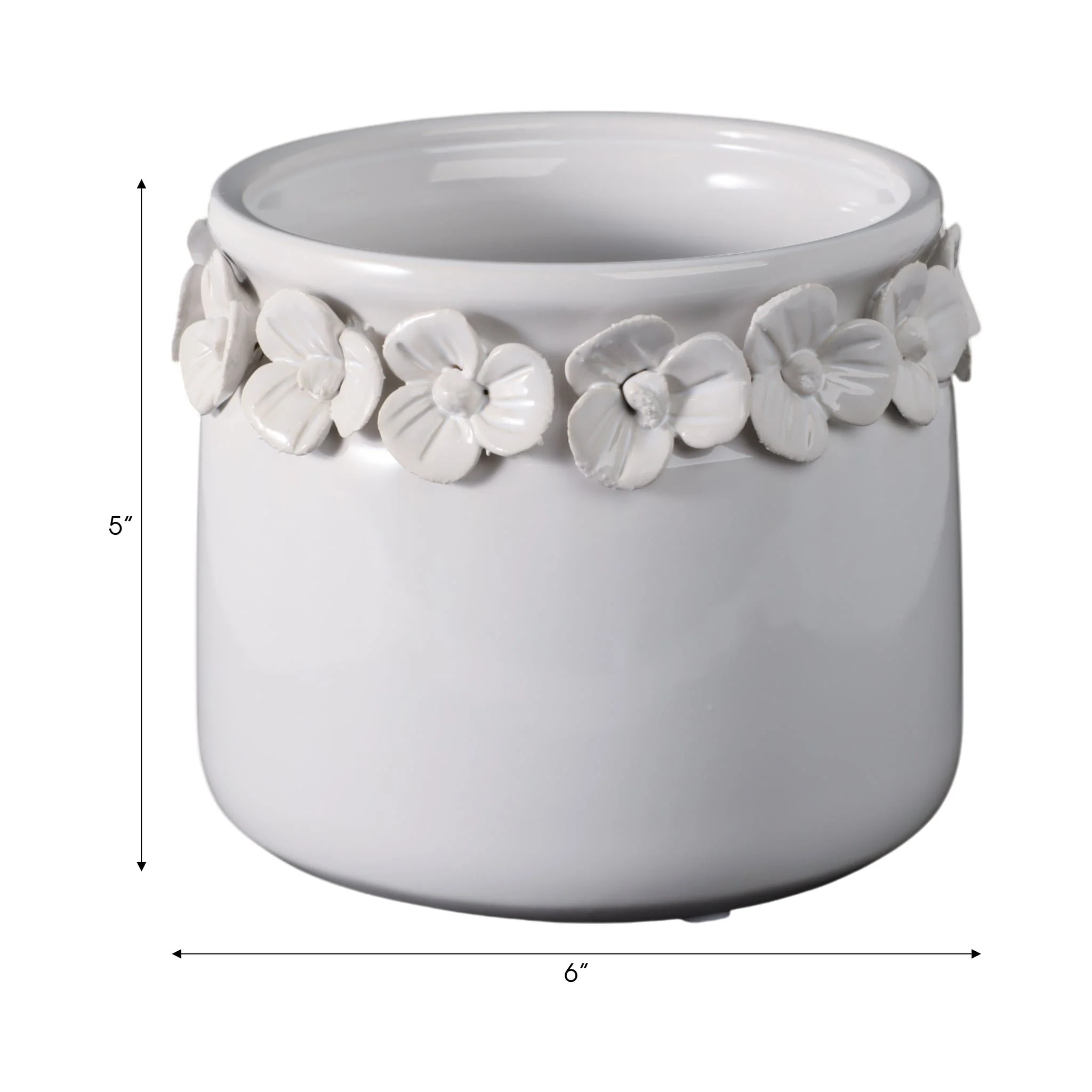 6"  Floral Applique Planter,  White - Image 8