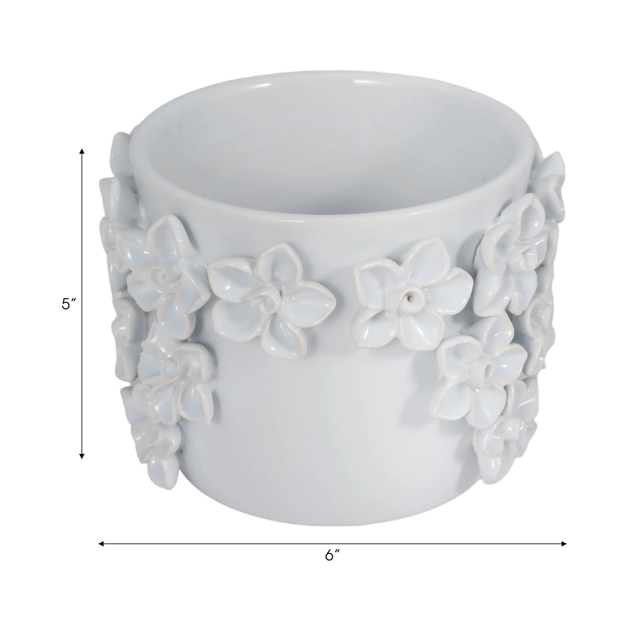 6" Floral Applique Planter, White - Image 7