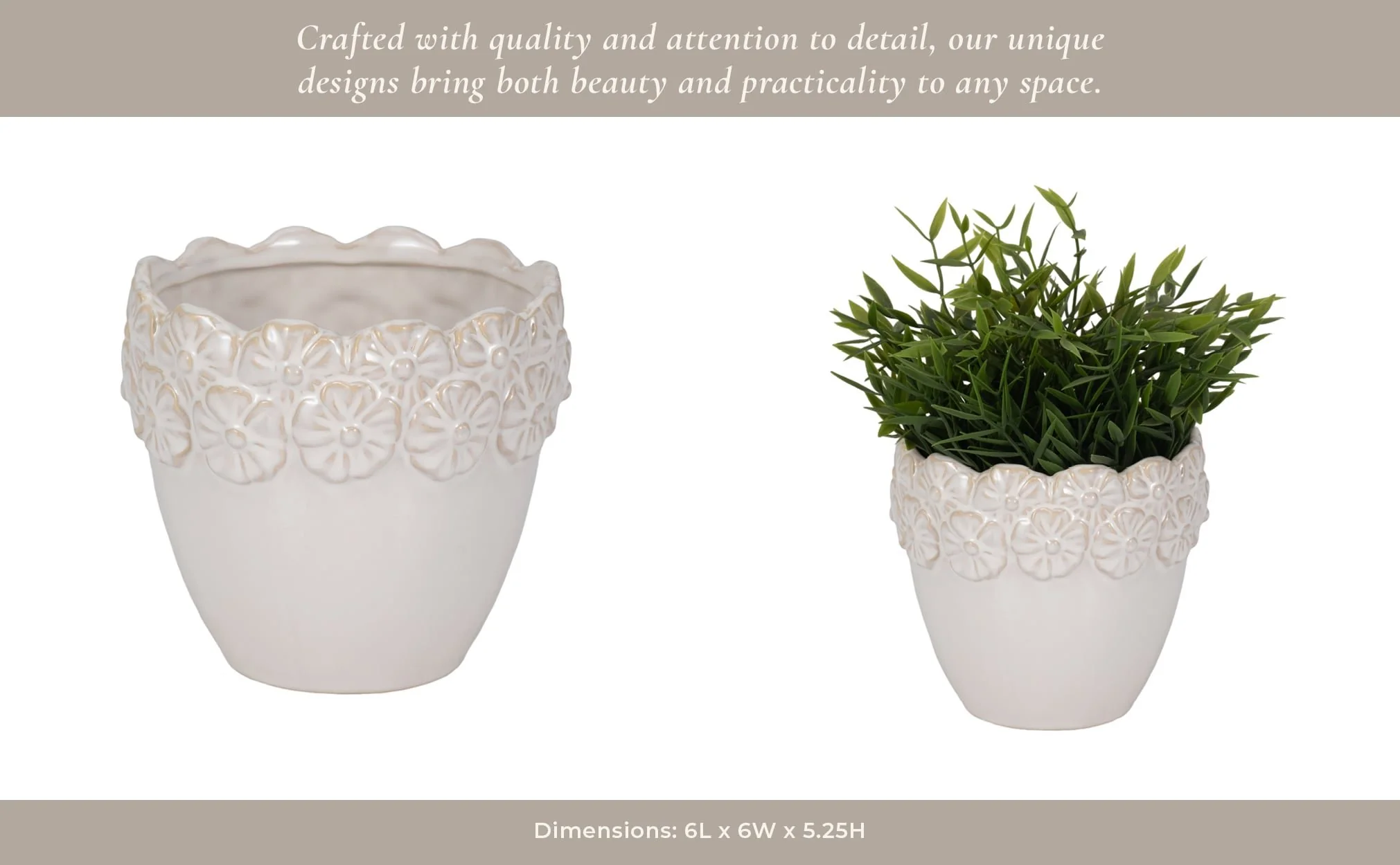 6" Floral Crown Planter, Ivory - Image 10