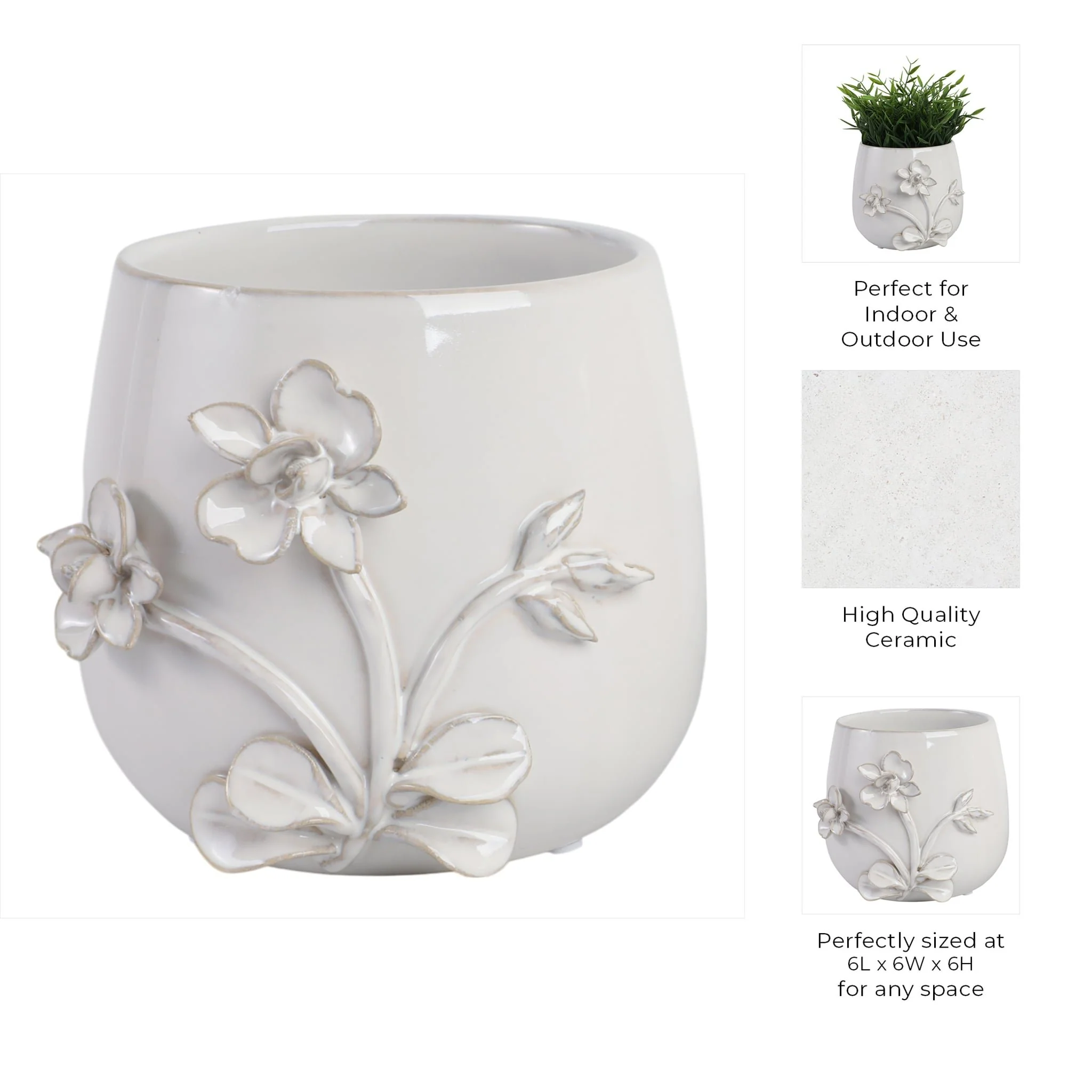6" Flower Applique Planter, Ivory - Image 6