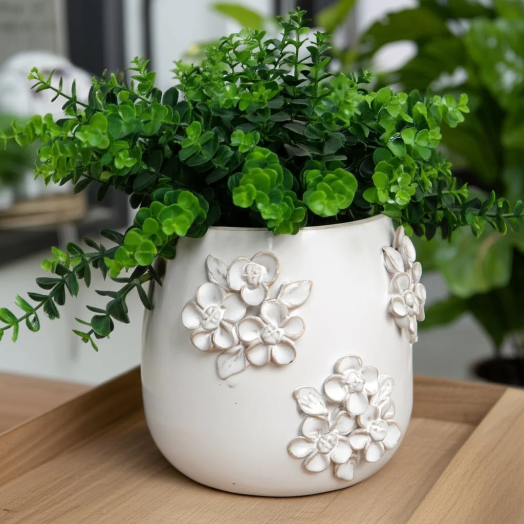 6" Flower Bunches Applique Planter, Ivory - Image 12