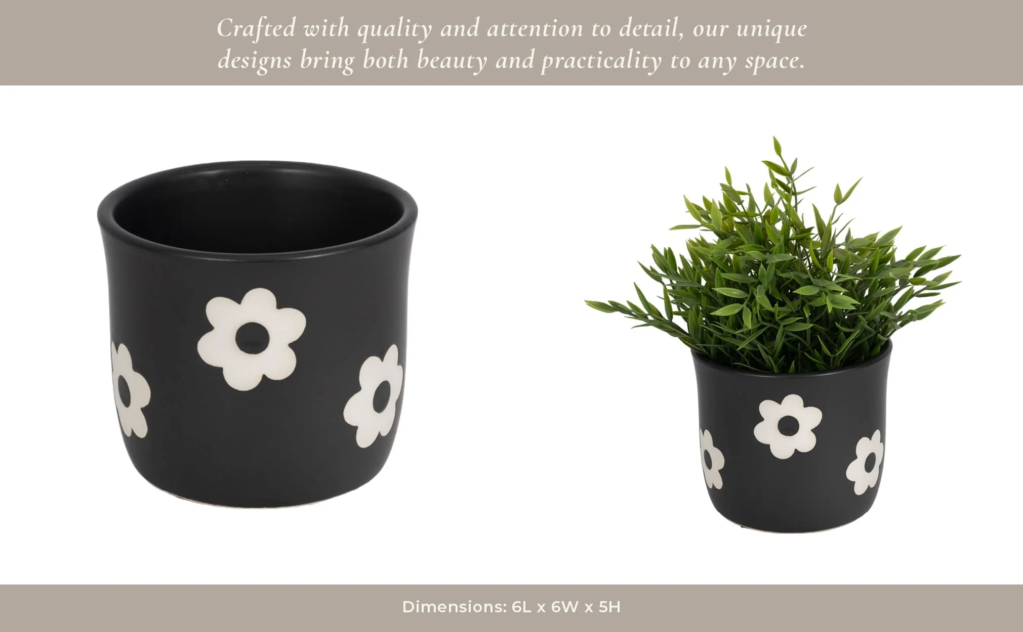 6" Flower Power Planter, Black/white - Image 15