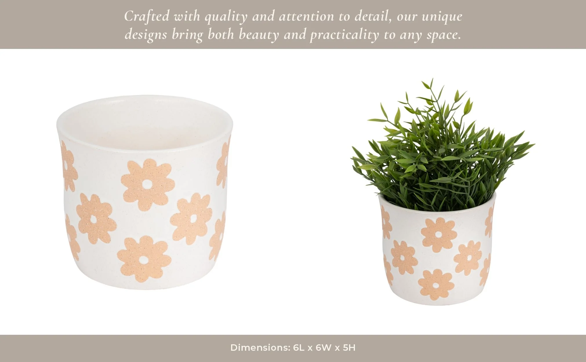 6" Flower Power Planter, White/tan - Image 10