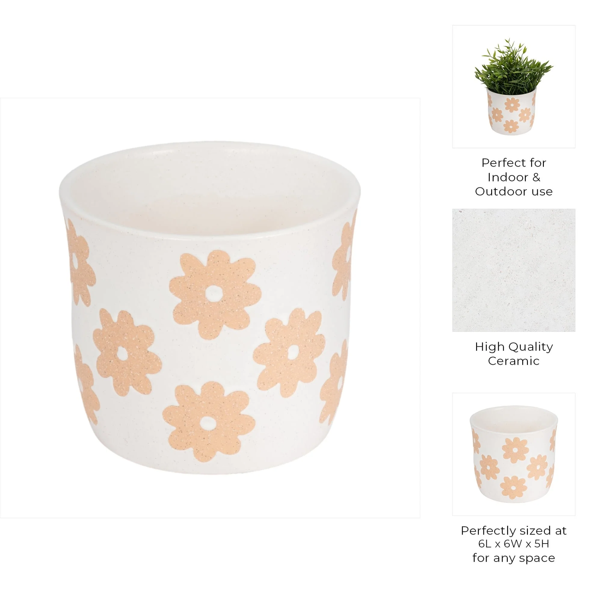 6" Flower Power Planter, White/tan - Image 7
